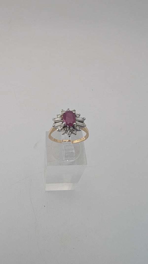 14K Two-Tone Gold Ruby & Diamond Ballerina Halo Ring — Size 6.375