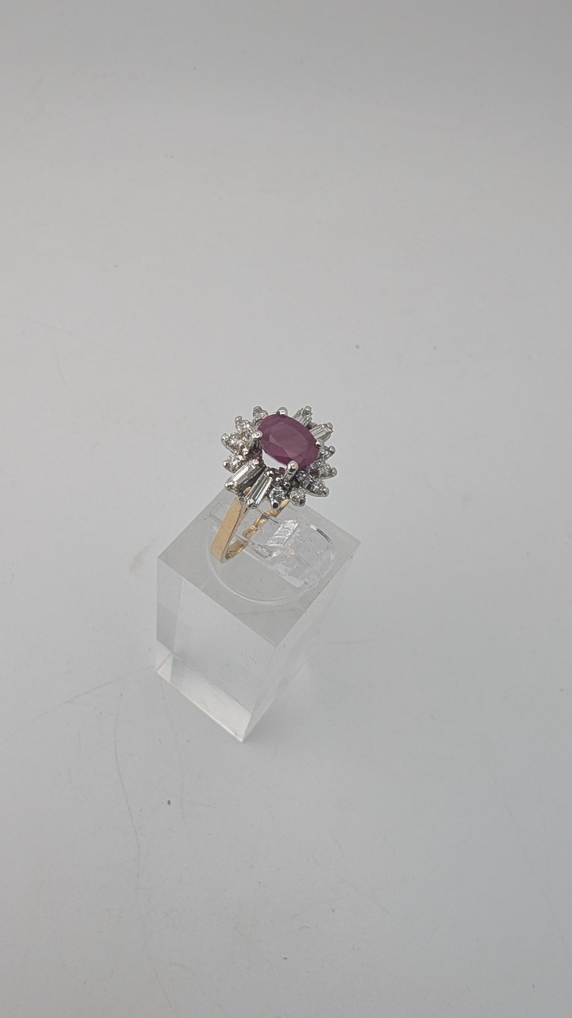 14K Two-Tone Gold Ruby & Diamond Ballerina Halo Ring — Size 6.375