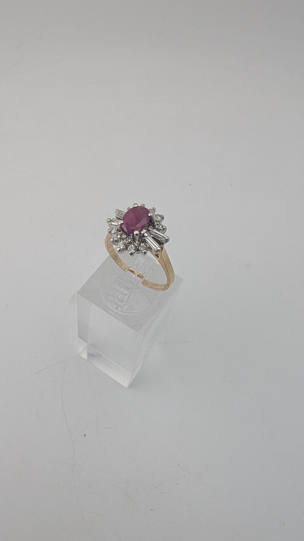 14K Two-Tone Gold Ruby & Diamond Ballerina Halo Ring — Size 6.375
