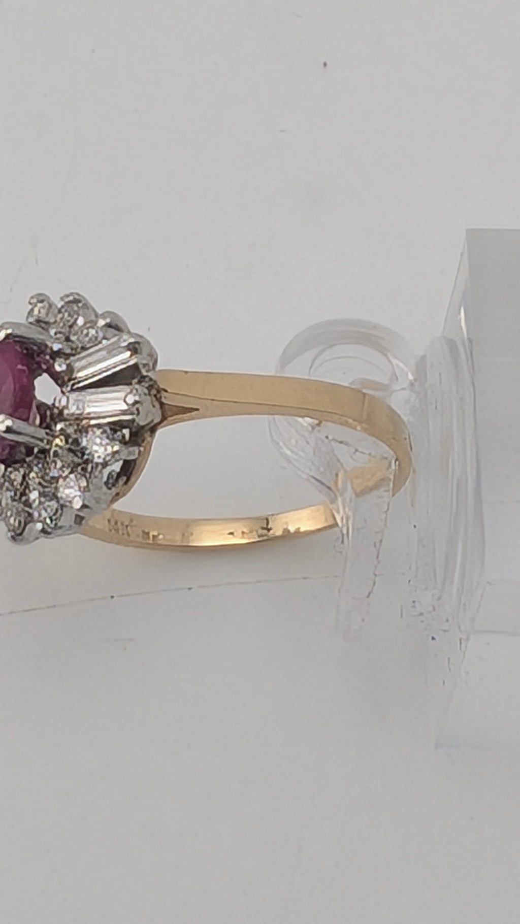 14K Two-Tone Gold Ruby & Diamond Ballerina Halo Ring — Size 6.375