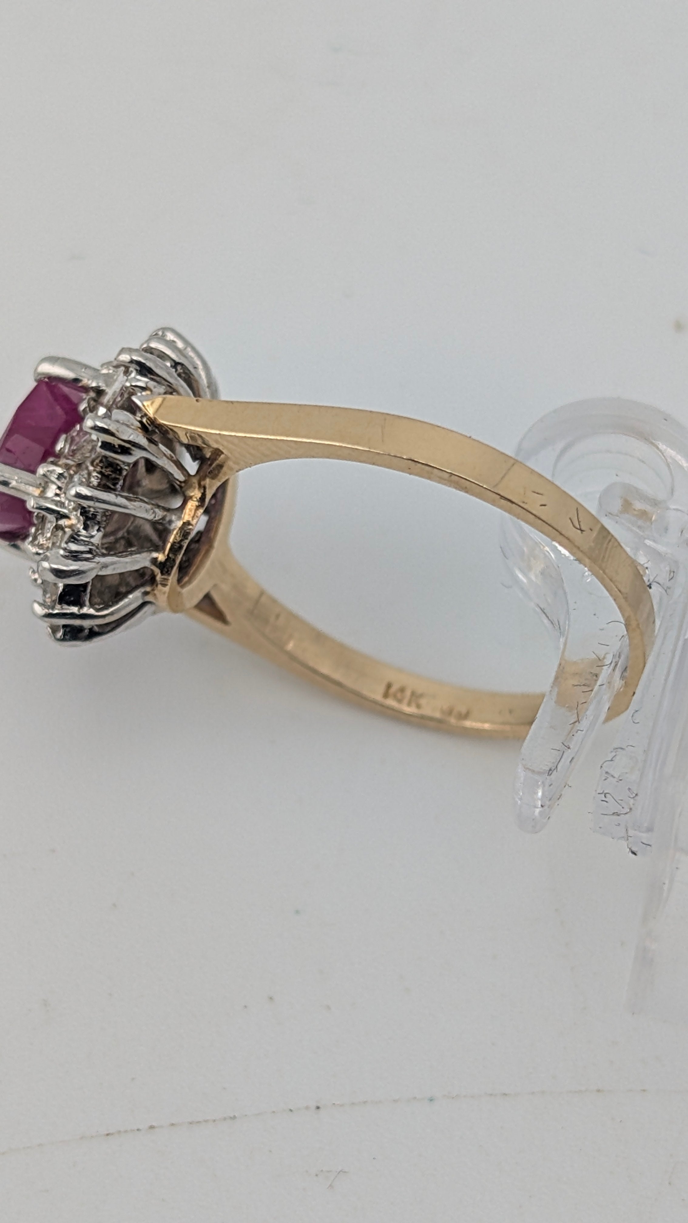 14K Two-Tone Gold Ruby & Diamond Ballerina Halo Ring — Size 6.375