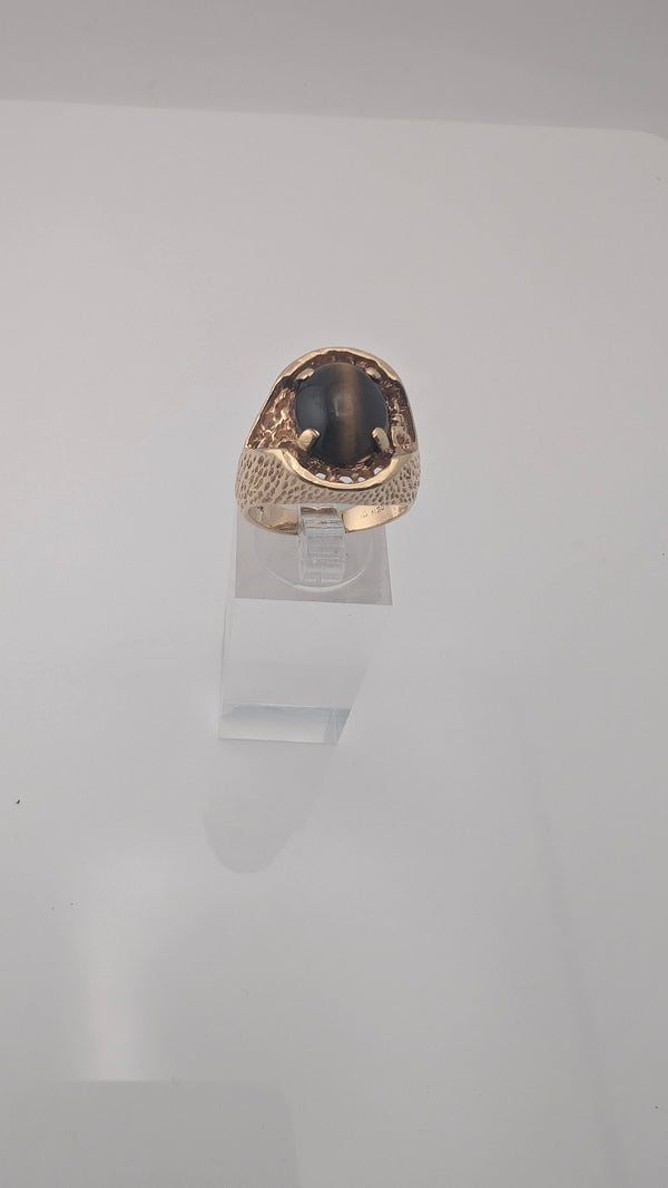 Vintage 10K Gold Men's Cat's Eye Cabochon Ring — Size 8