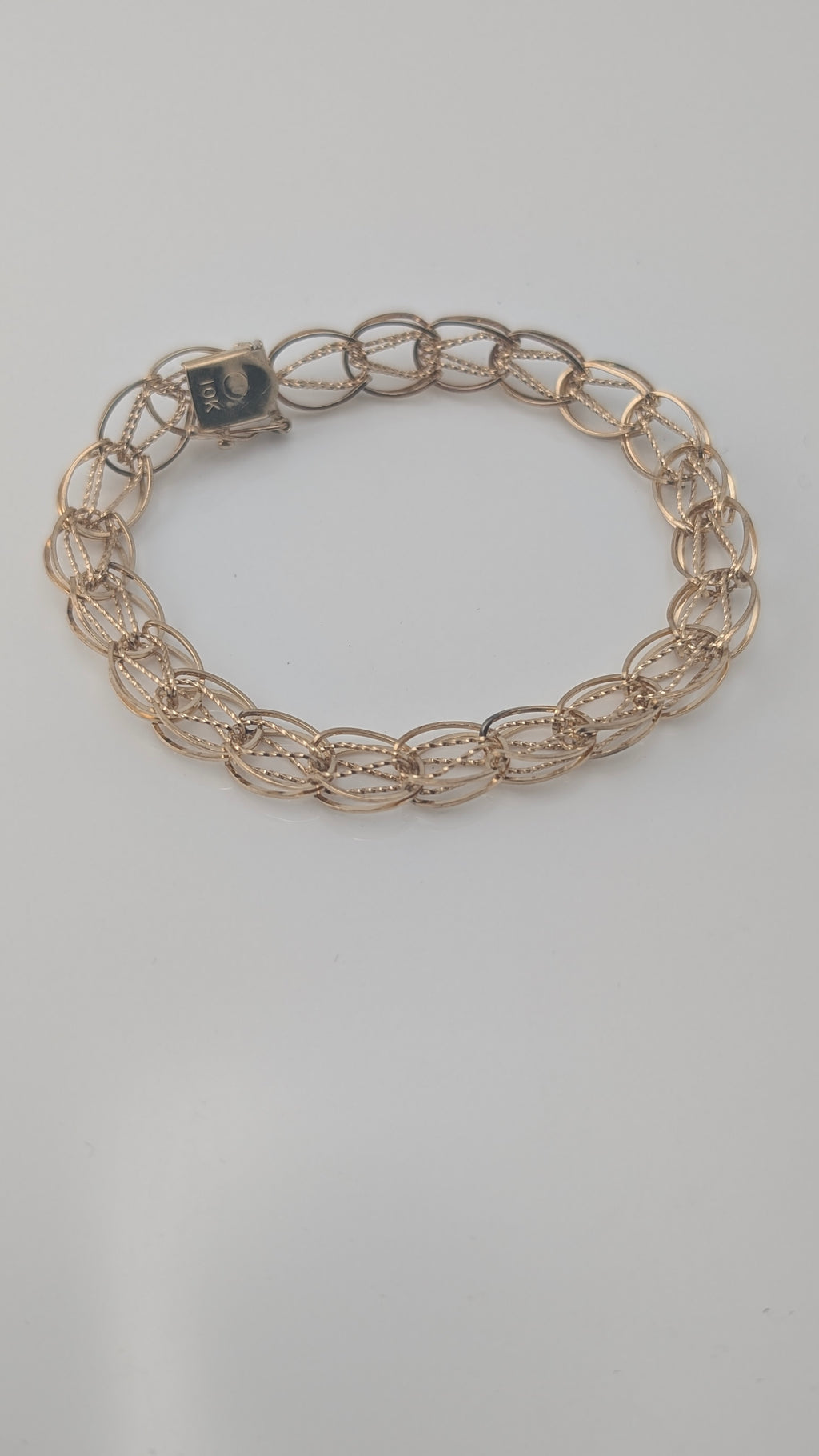 Vintage 10K Gold Diamond-Cut Double Oval Link Bracelet — 7.5"