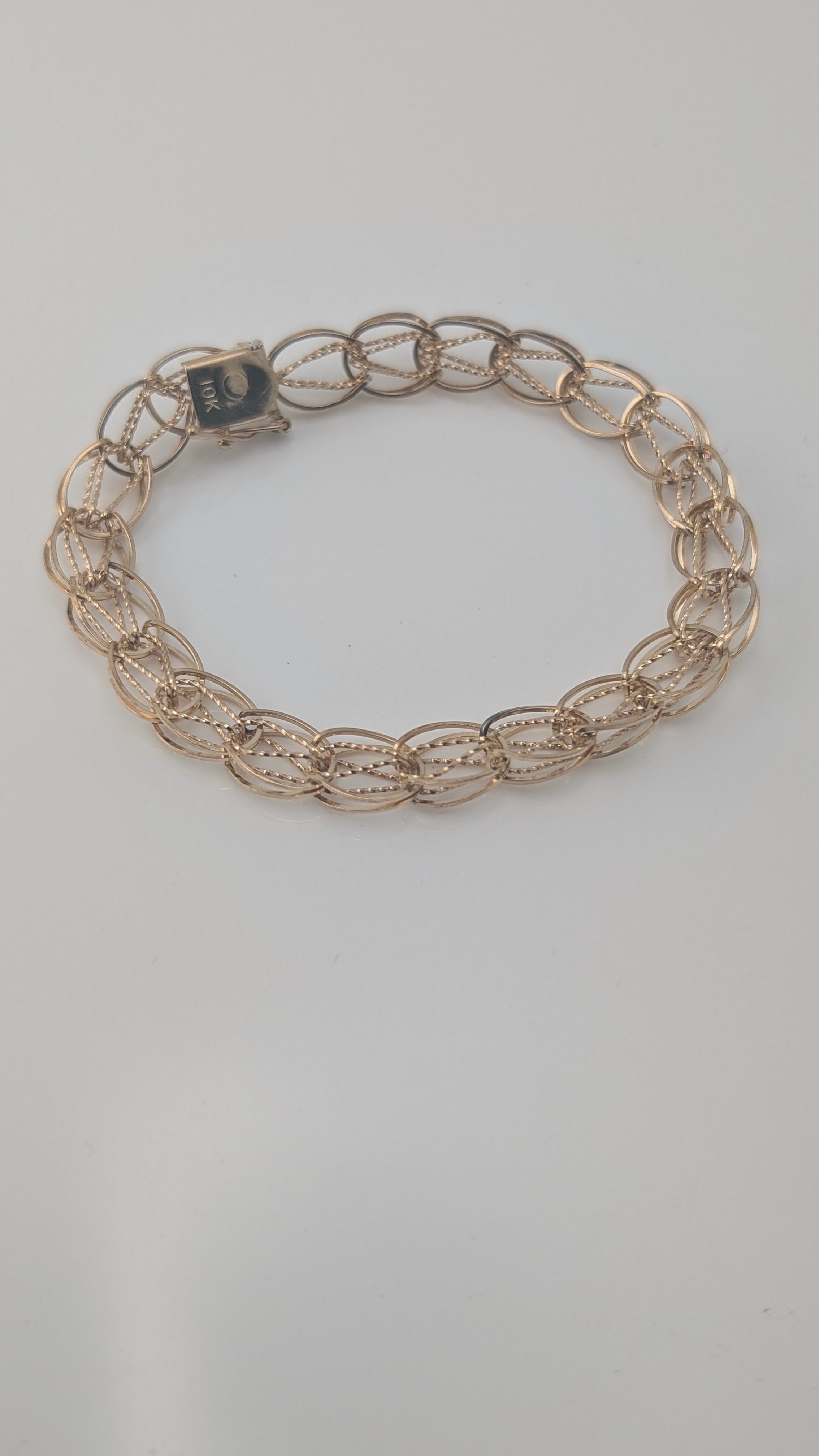 Vintage 10K Gold Diamond-Cut Double Oval Link Bracelet — 7.5"