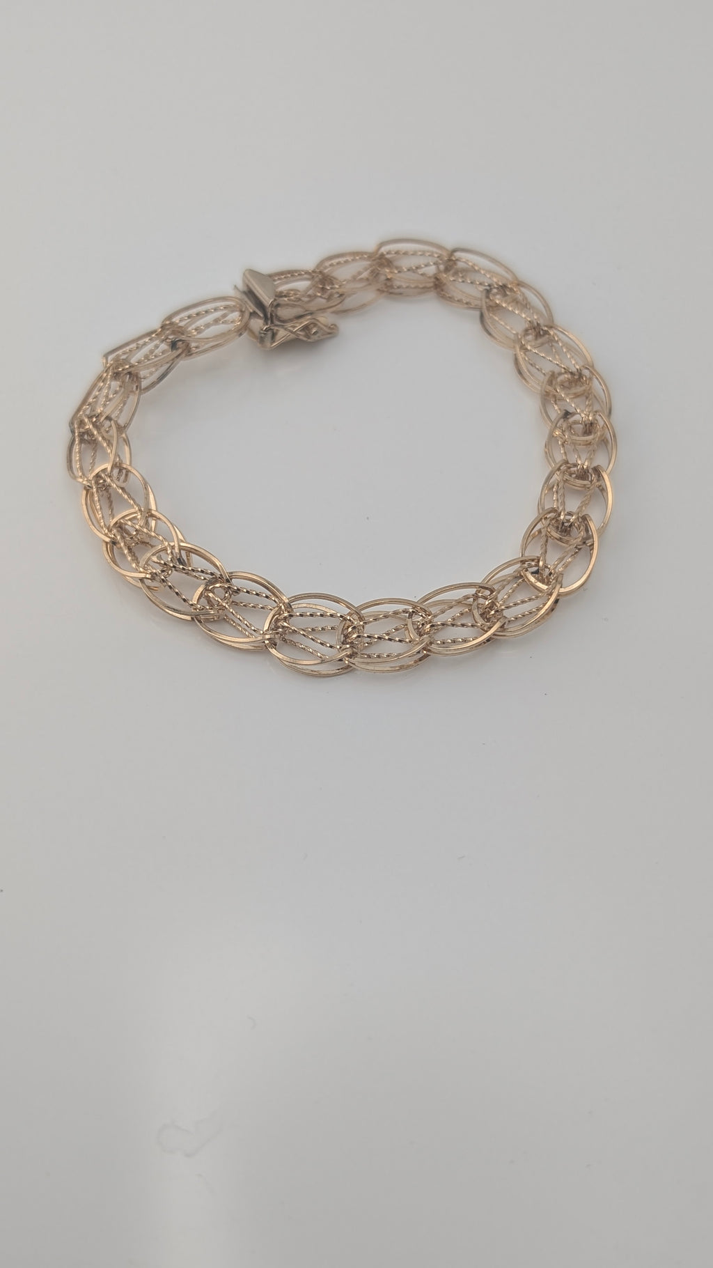 Vintage 10K Gold Diamond-Cut Double Oval Link Bracelet — 7.5"
