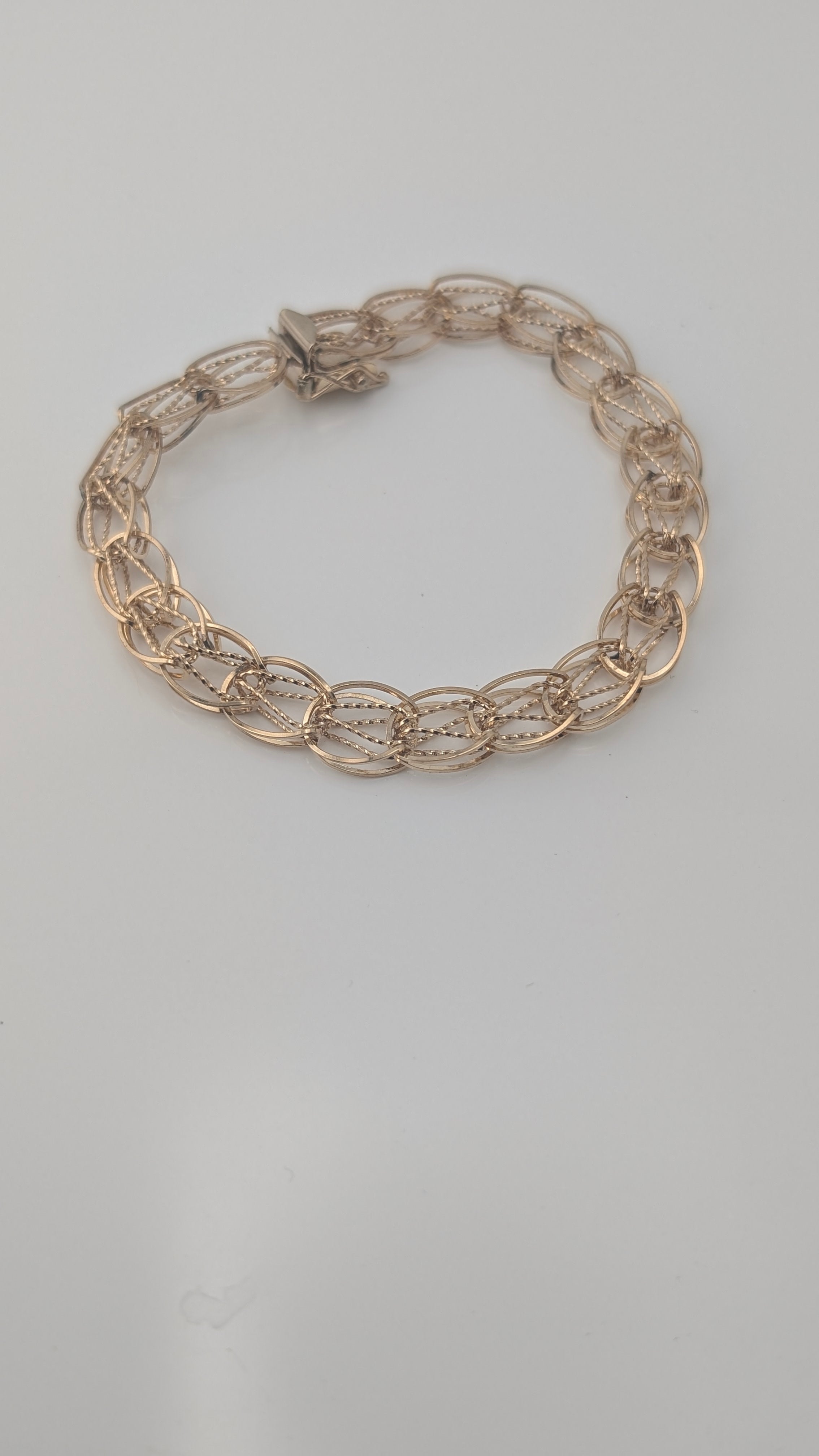 Vintage 10K Gold Diamond-Cut Double Oval Link Bracelet — 7.5"