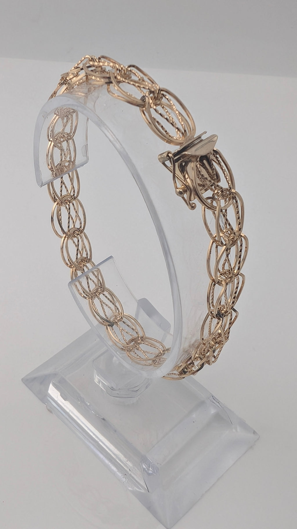 Vintage 10K Gold Diamond-Cut Double Oval Link Bracelet — 7.5"