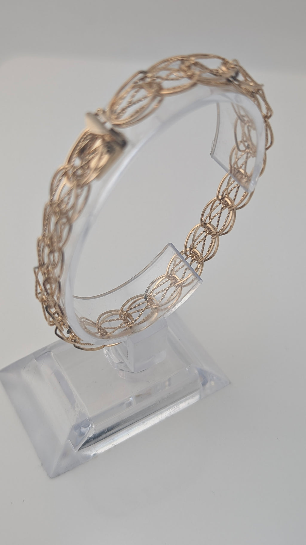Vintage 10K Gold Diamond-Cut Double Oval Link Bracelet — 7.5"