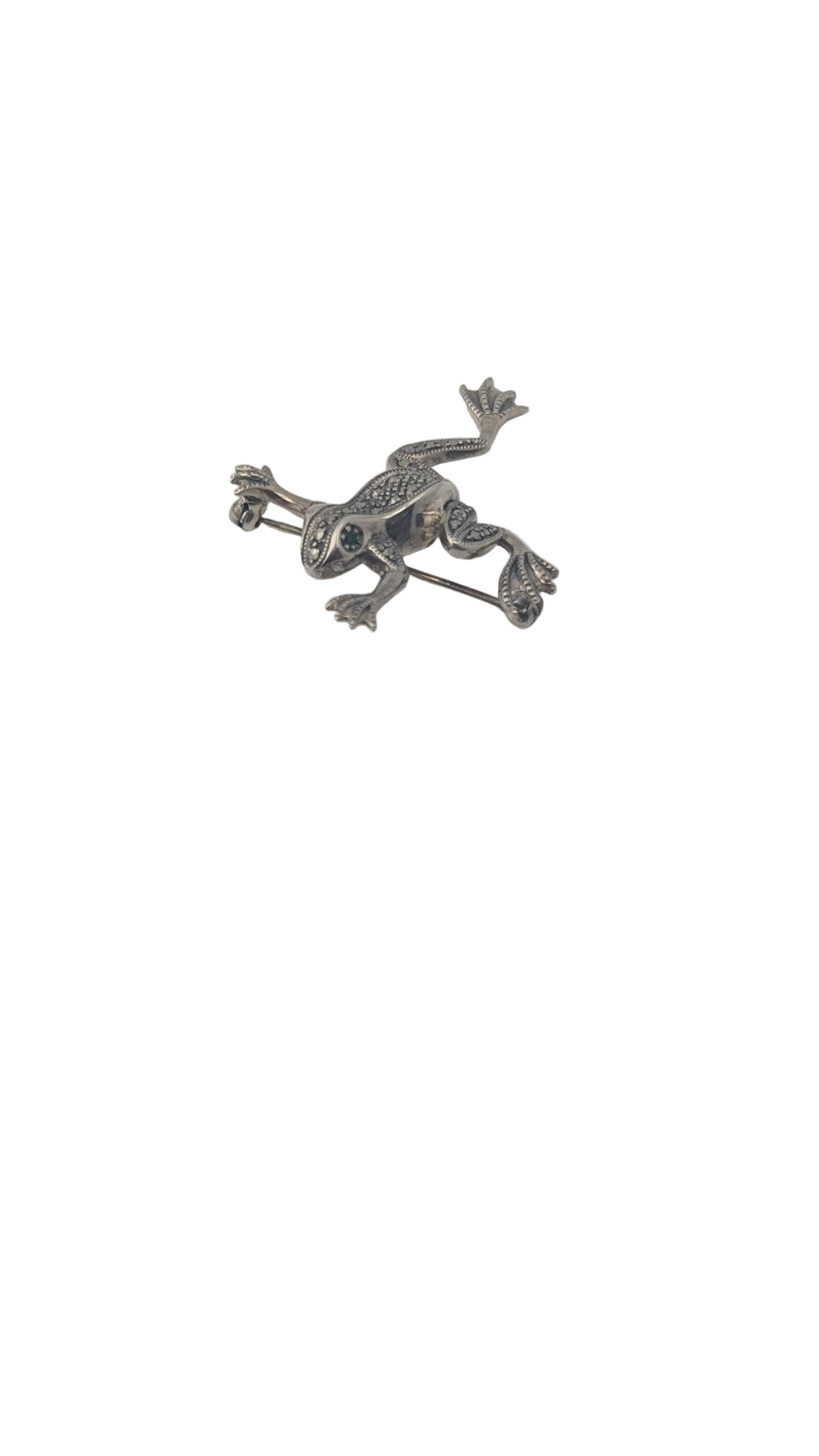 Vintage Sterling Silver Marcasite Frog Brooch — 925 Hallmarked