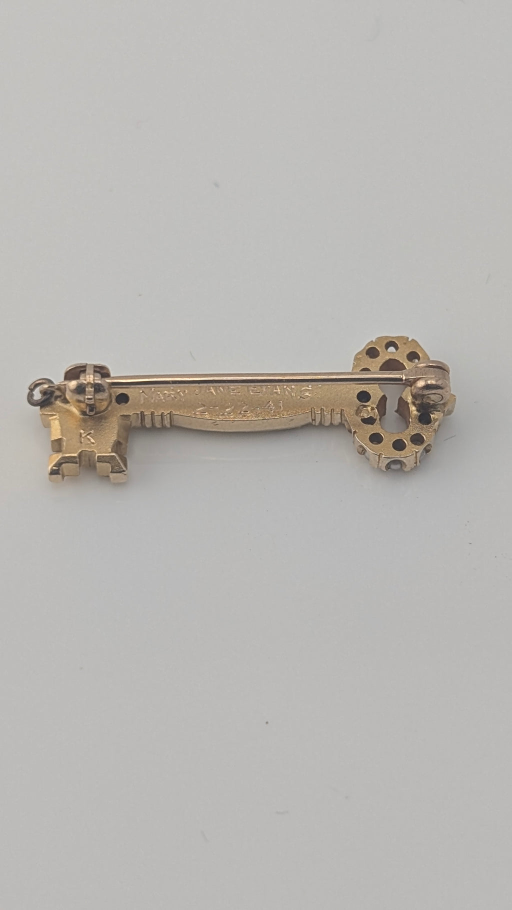 Vintage Kappa Kappa Gamma 15K Gold Seed Pearl Key Pin — Inscribed 1941