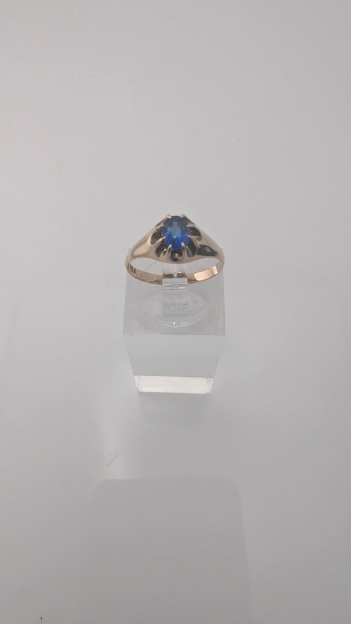 10K Gold Blue Stone Solitaire Ring — Size 6
