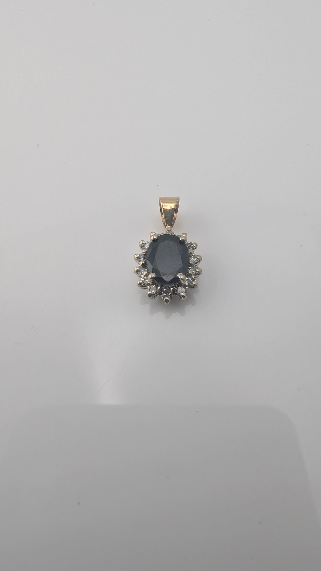 Vintage 14K Gold Oval Sapphire & Diamond Halo Pendant