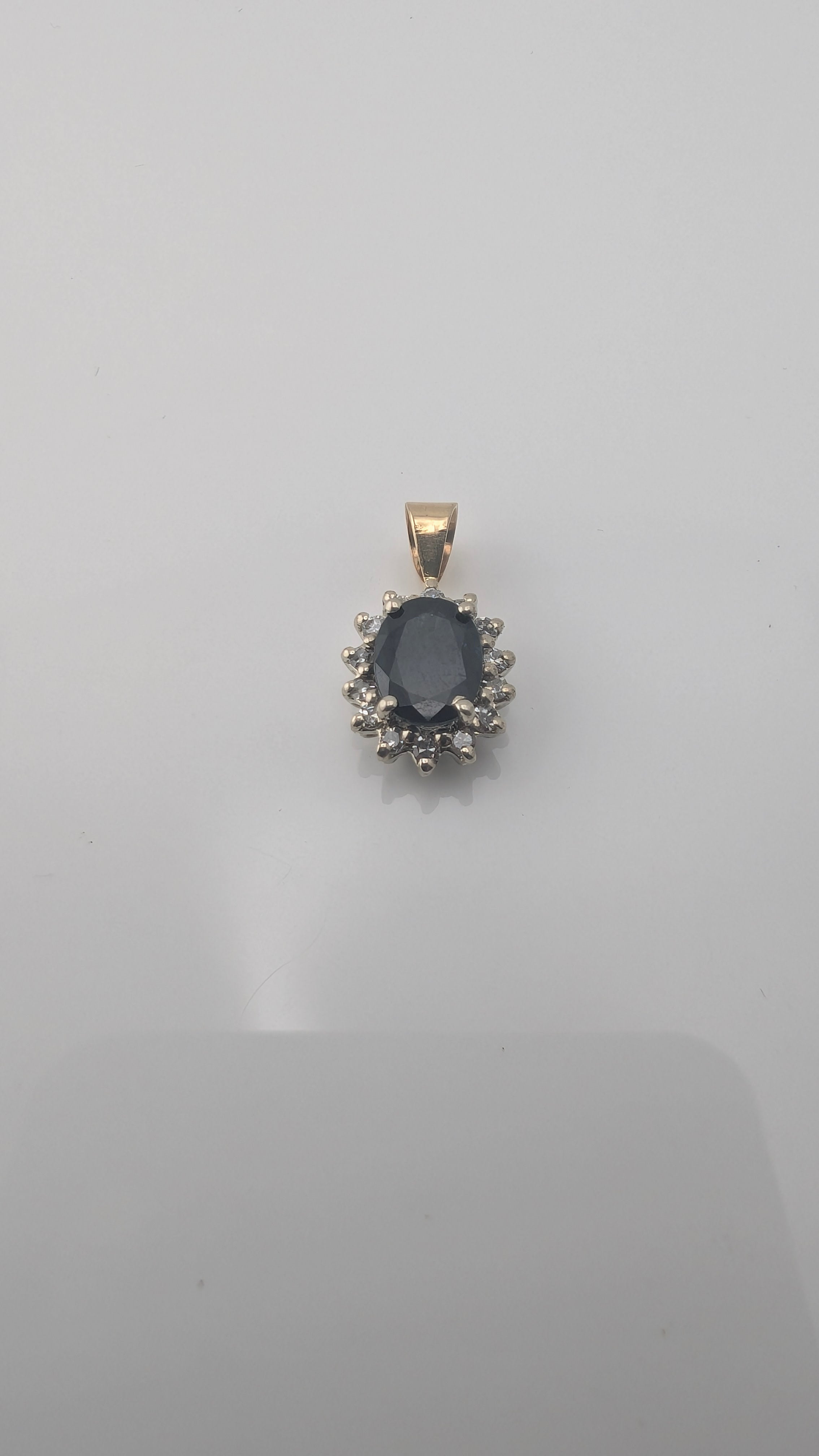 Vintage 14K Gold Oval Sapphire & Diamond Halo Pendant