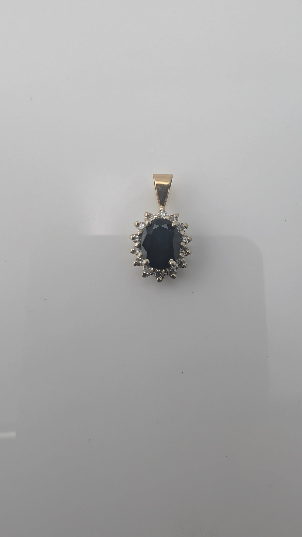 Vintage 14K Gold Oval Sapphire & Diamond Halo Pendant