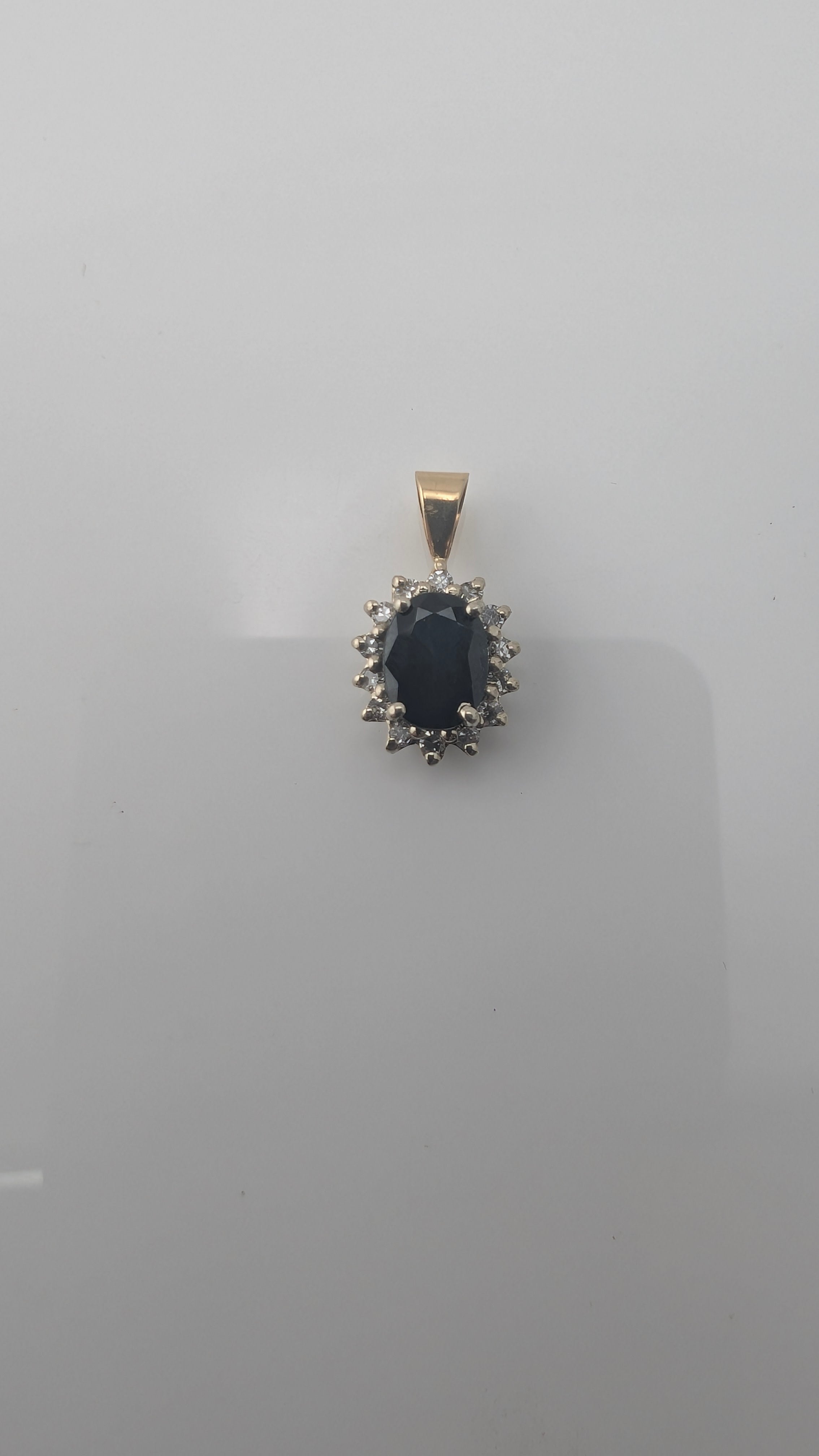 Vintage 14K Gold Oval Sapphire & Diamond Halo Pendant