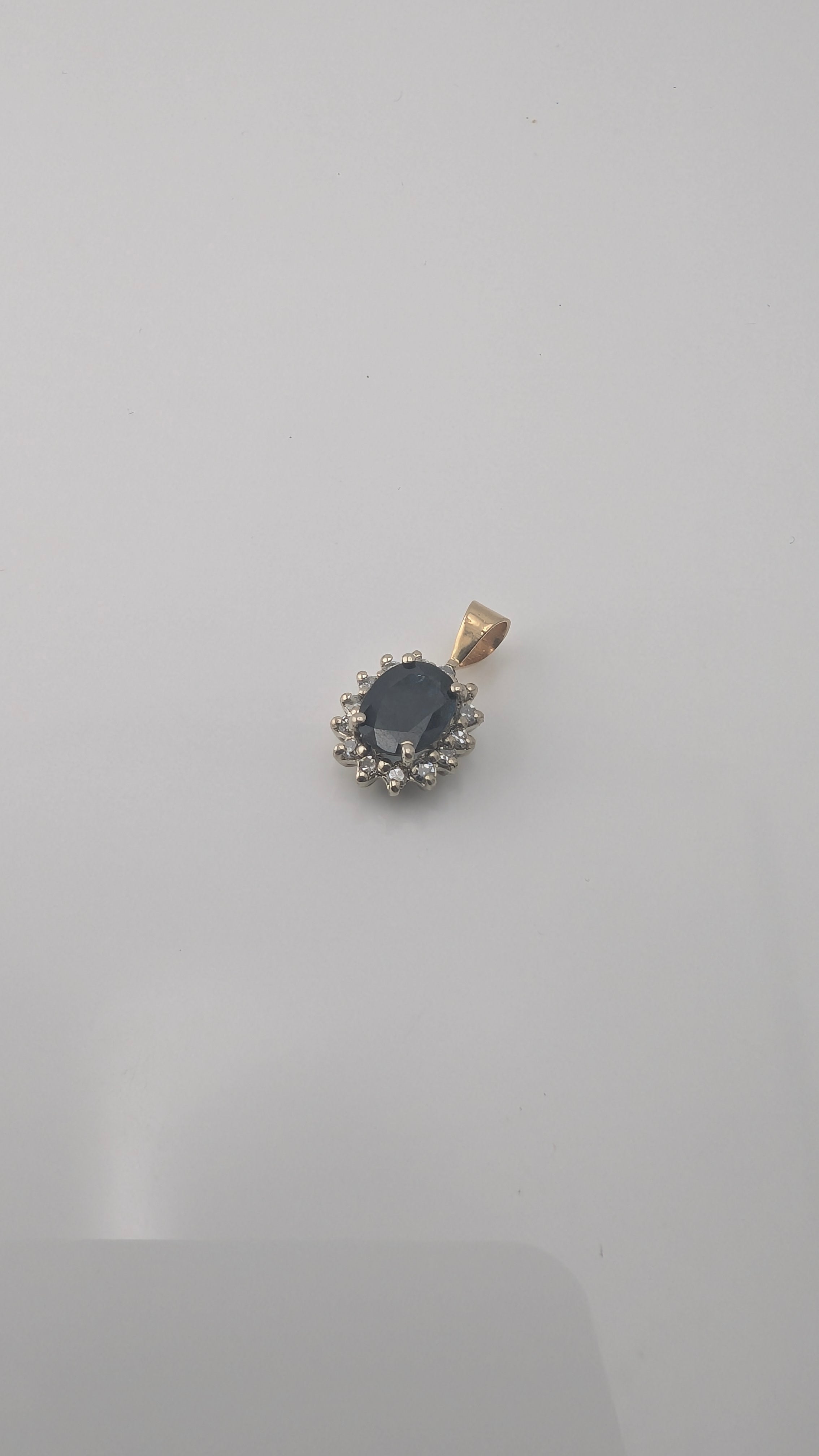 Vintage 14K Gold Oval Sapphire & Diamond Halo Pendant