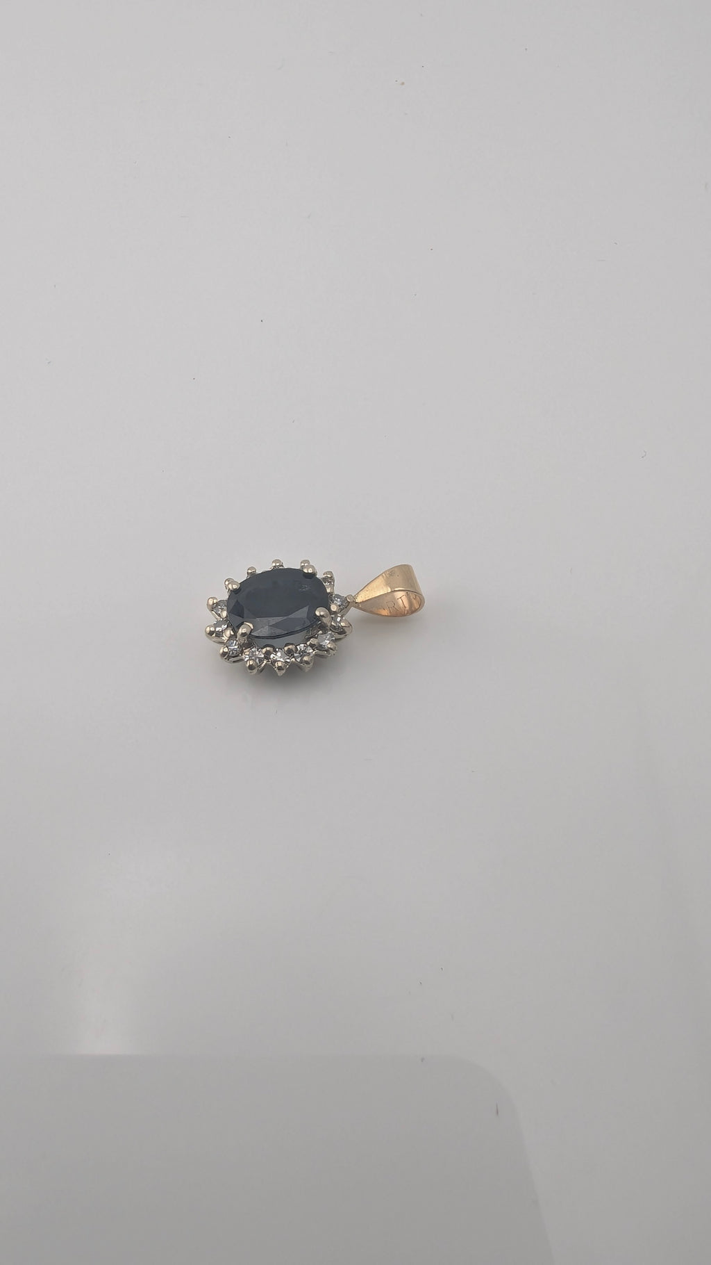 Vintage 14K Gold Oval Sapphire & Diamond Halo Pendant
