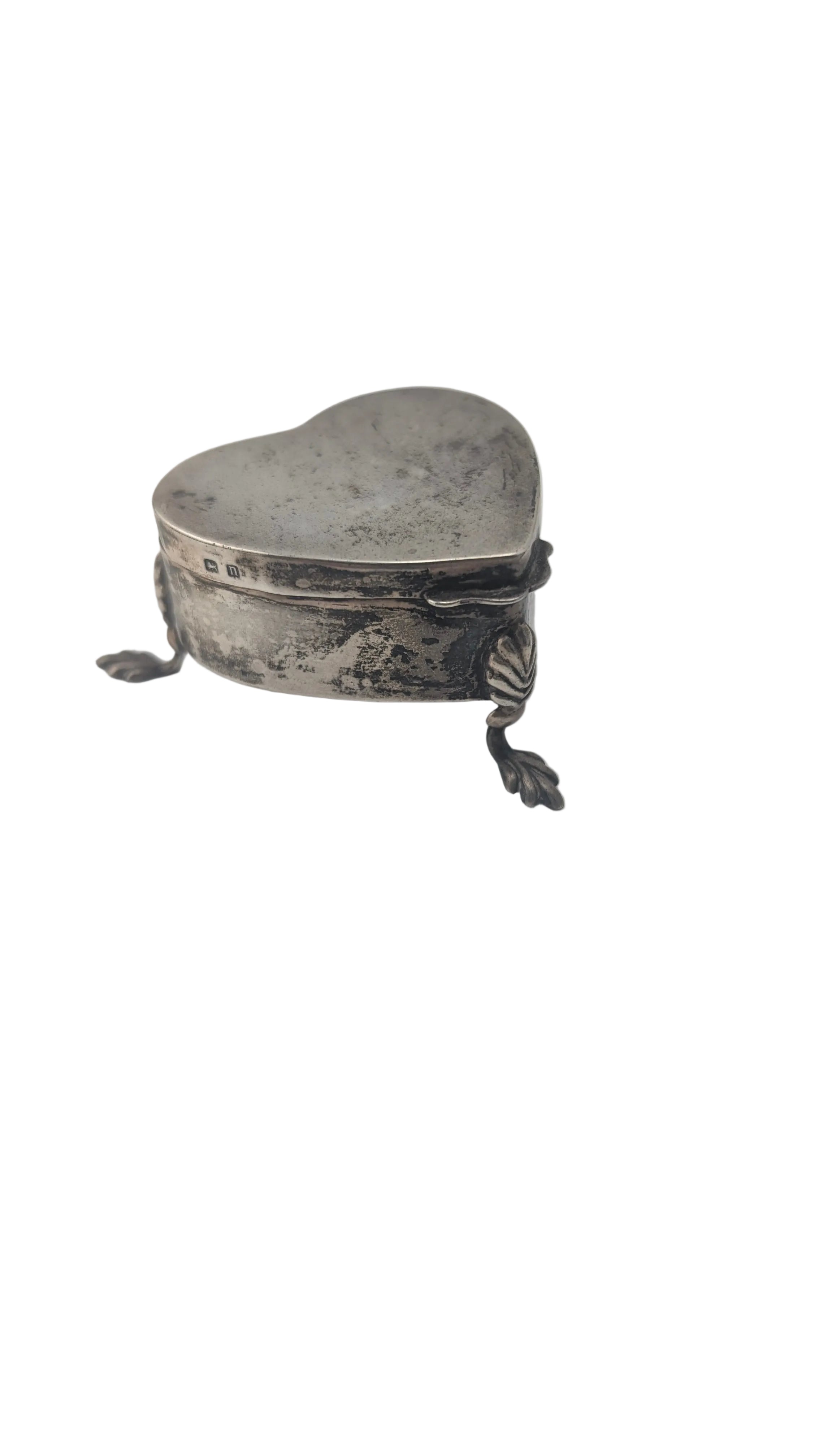 Rare Edwardian Sterling Silver Heart-Shaped Ring Box — Birmingham, circa 1912