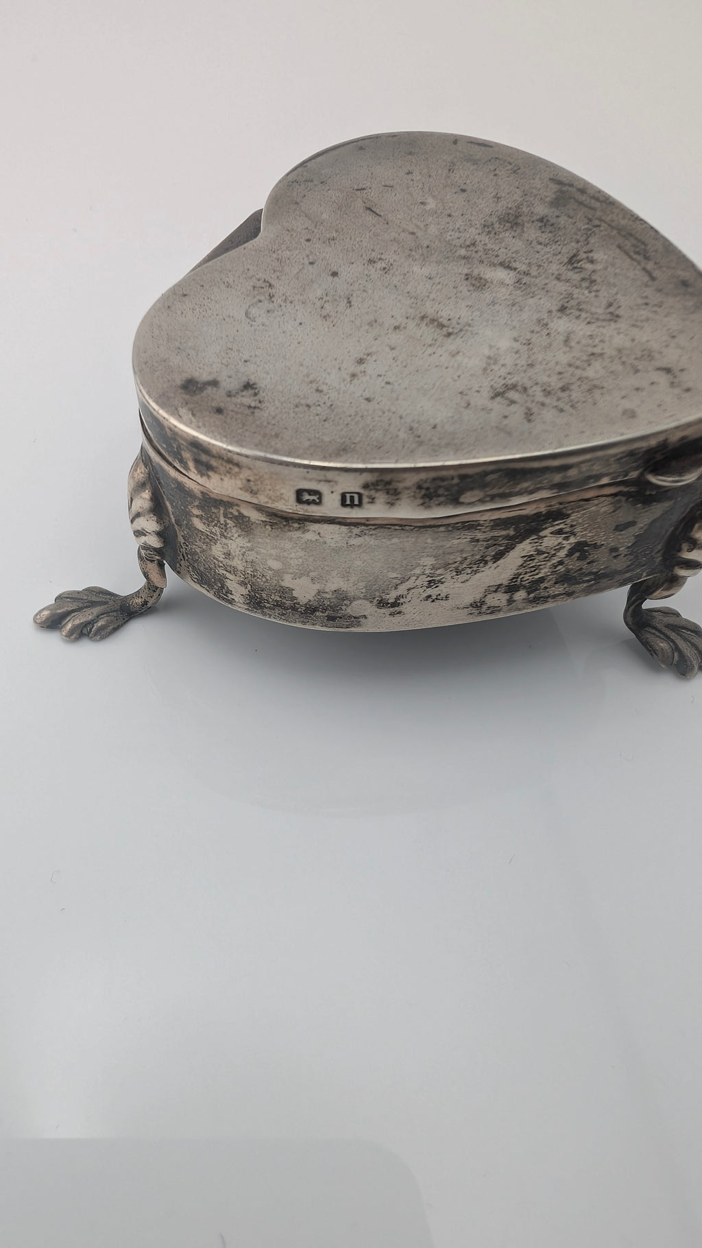 Rare Edwardian Sterling Silver Heart-Shaped Ring Box — Birmingham, circa 1912