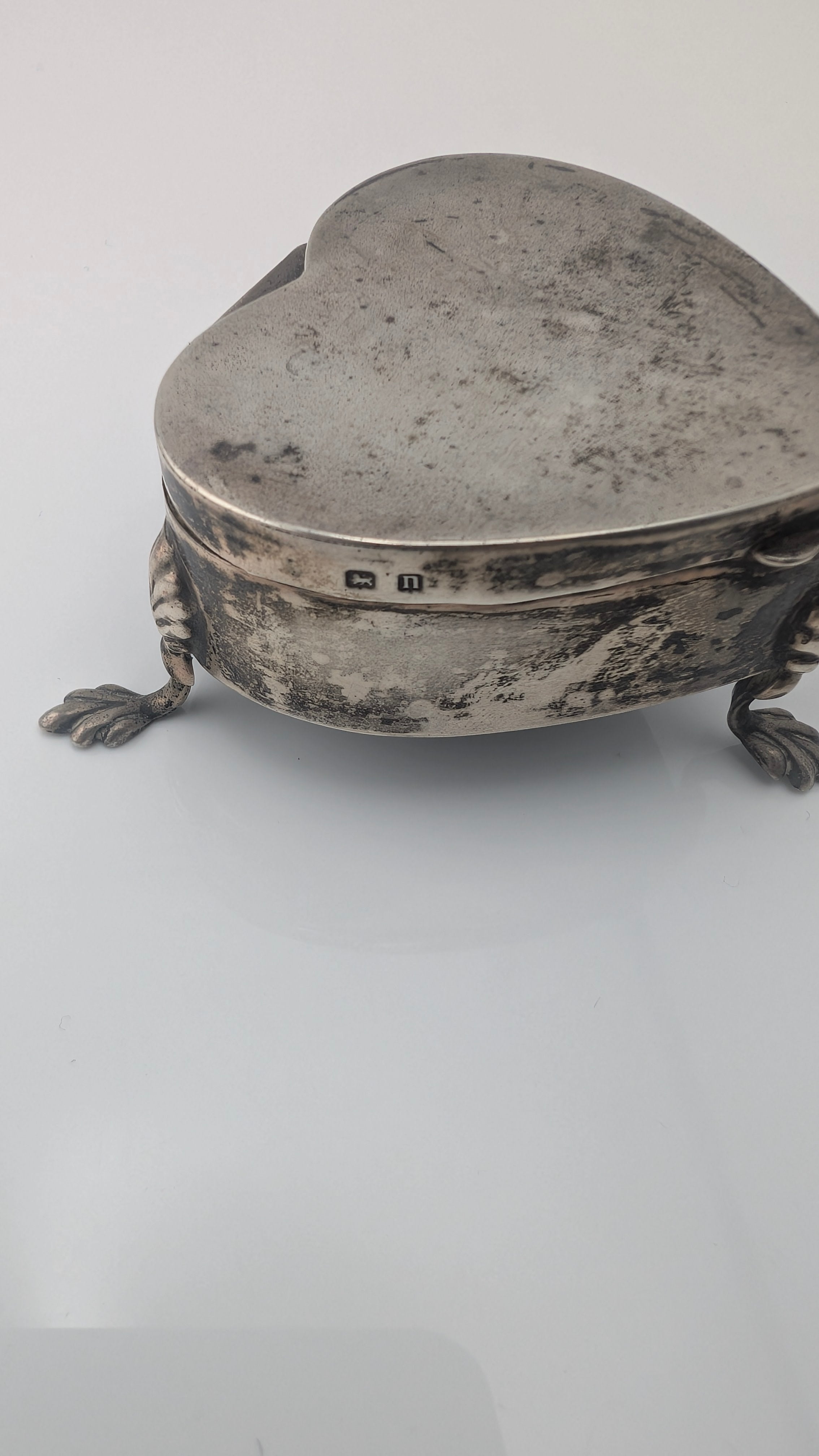 Rare Edwardian Sterling Silver Heart-Shaped Ring Box — Birmingham, circa 1912