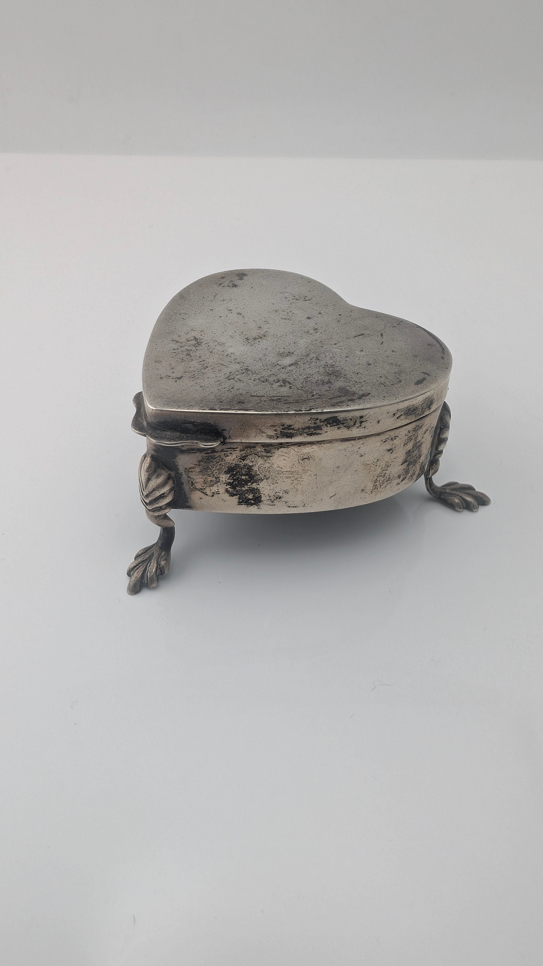 Rare Edwardian Sterling Silver Heart-Shaped Ring Box — Birmingham, circa 1912