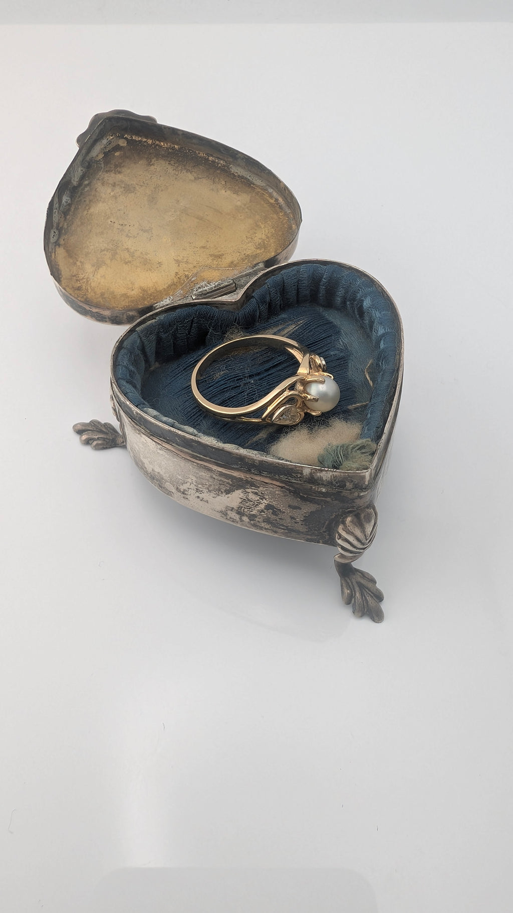Rare Edwardian Sterling Silver Heart-Shaped Ring Box — Birmingham, circa 1912