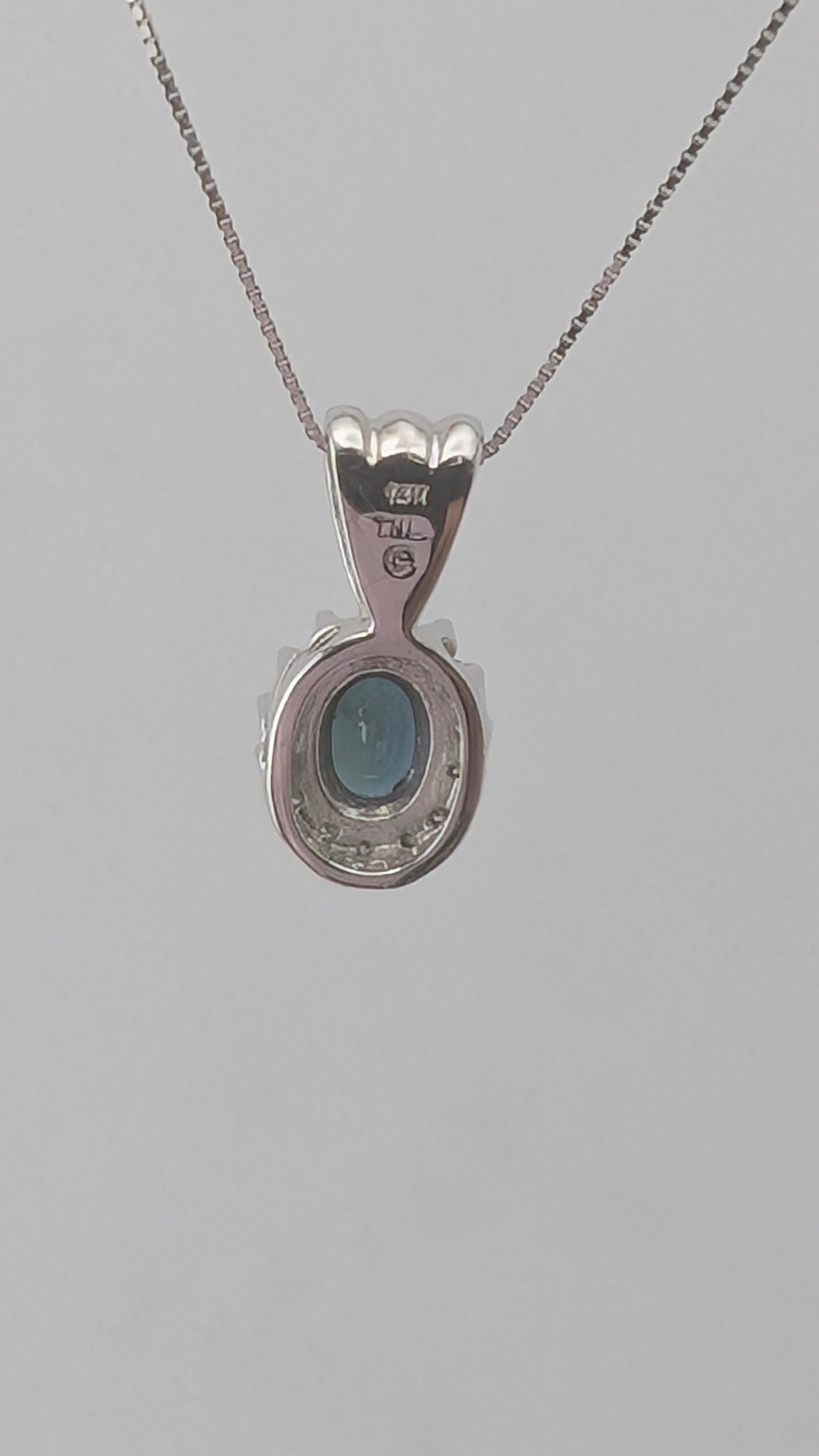 14K White Gold Sapphire & Diamond Pendant Necklace