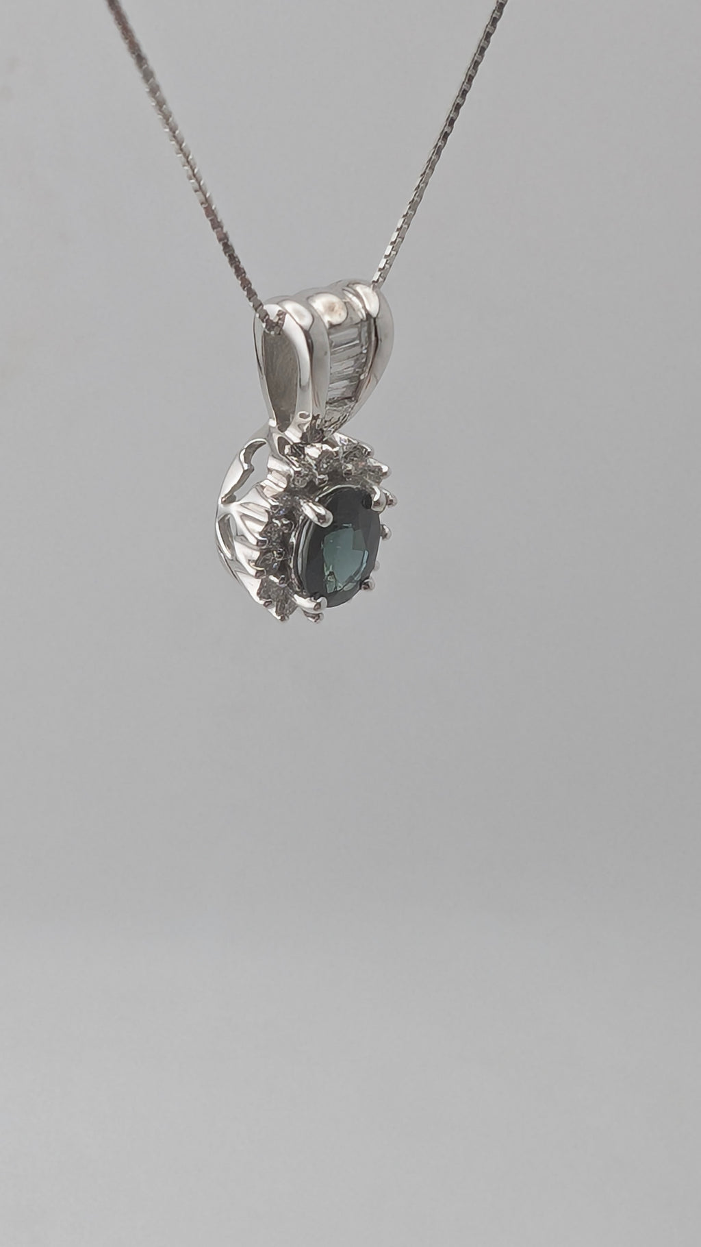 14K White Gold Sapphire & Diamond Pendant Necklace