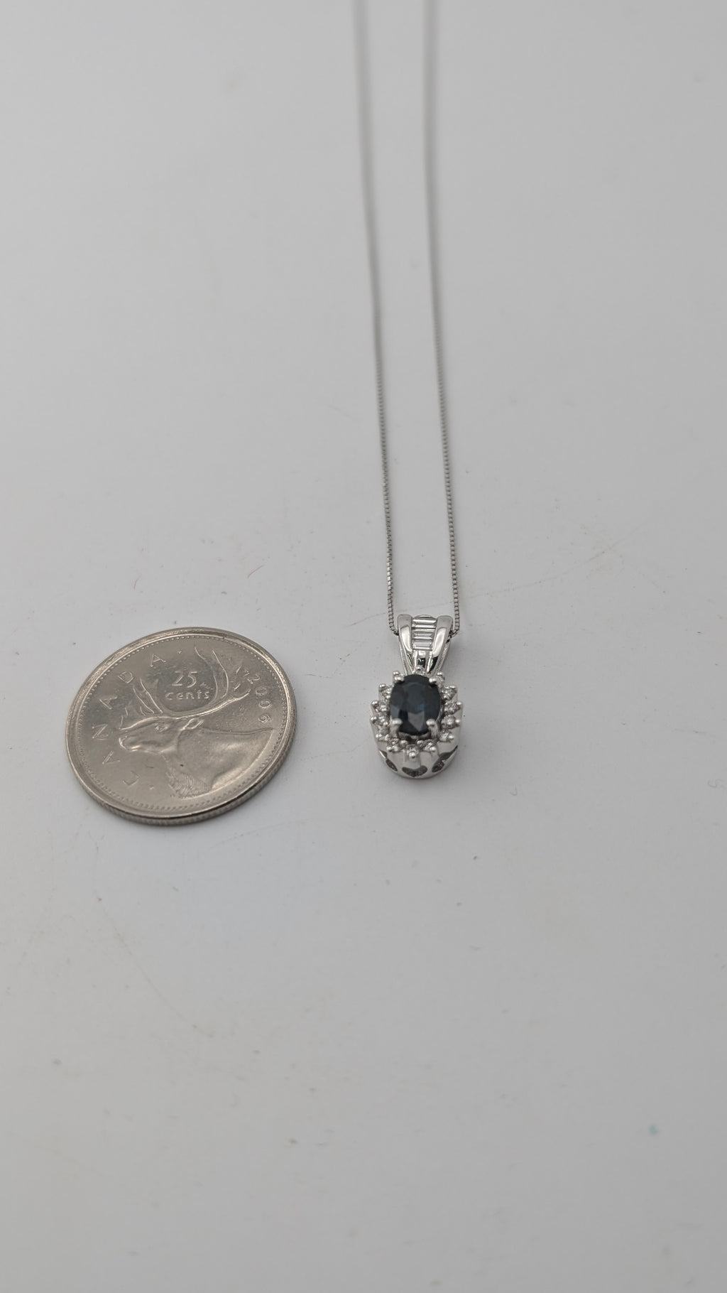 14K White Gold Sapphire & Diamond Pendant Necklace