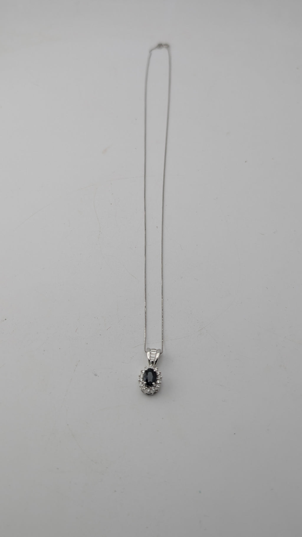 14K White Gold Sapphire & Diamond Pendant Necklace