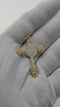 10K Two-Tone Gold Religious Cross Pendant – "Dio Ti Protegga"