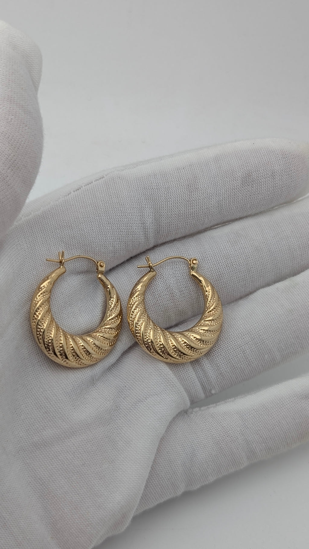 14K Yellow Gold Textured Hoop Earrings 25mm