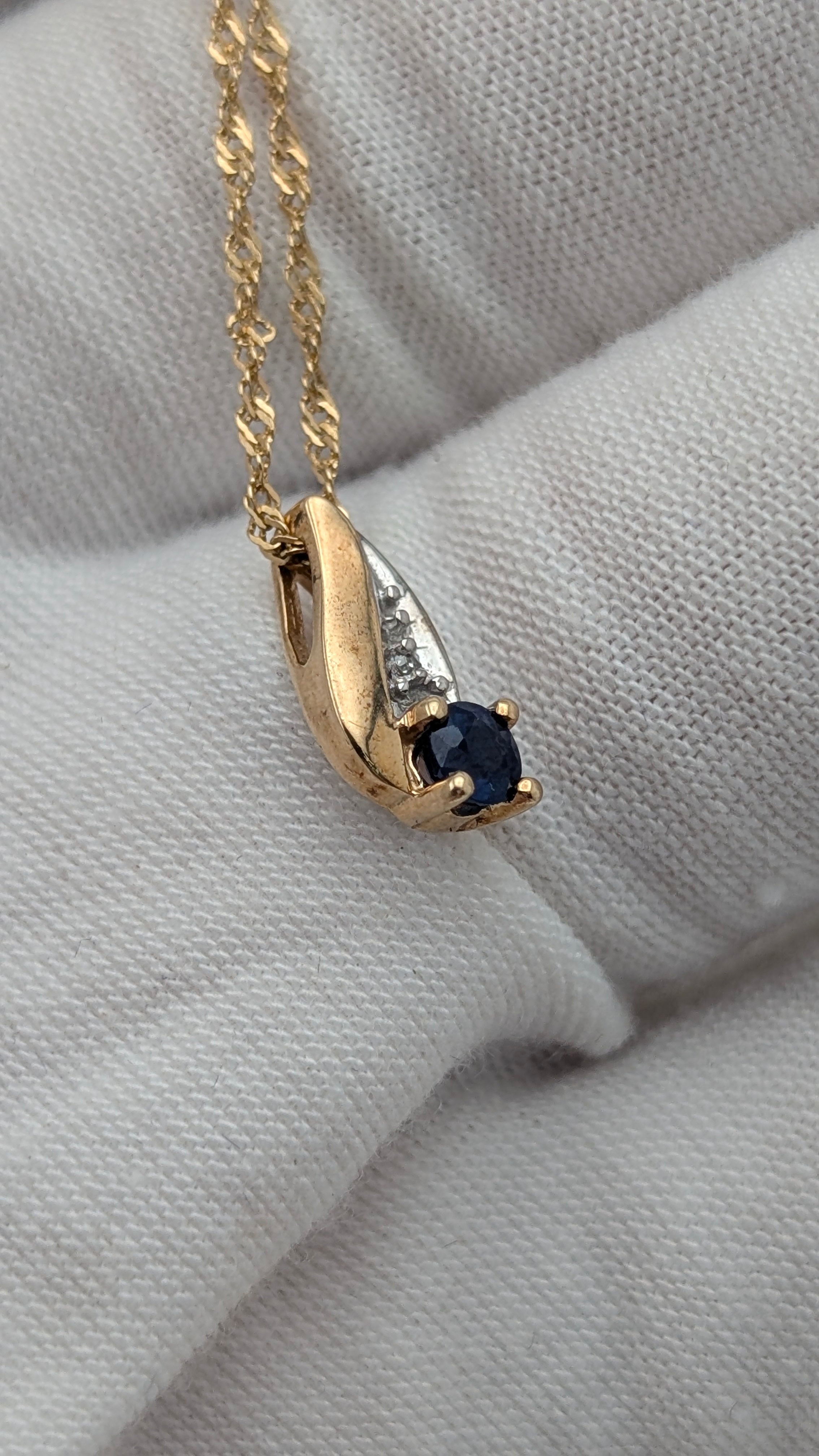 10K Gold Sapphire & Diamond Pendant Necklace – Italian Chain