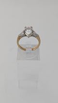 10K Gold Pear Cut Cubic Zirconia Ring Size 6¼ Two-Tone Setting