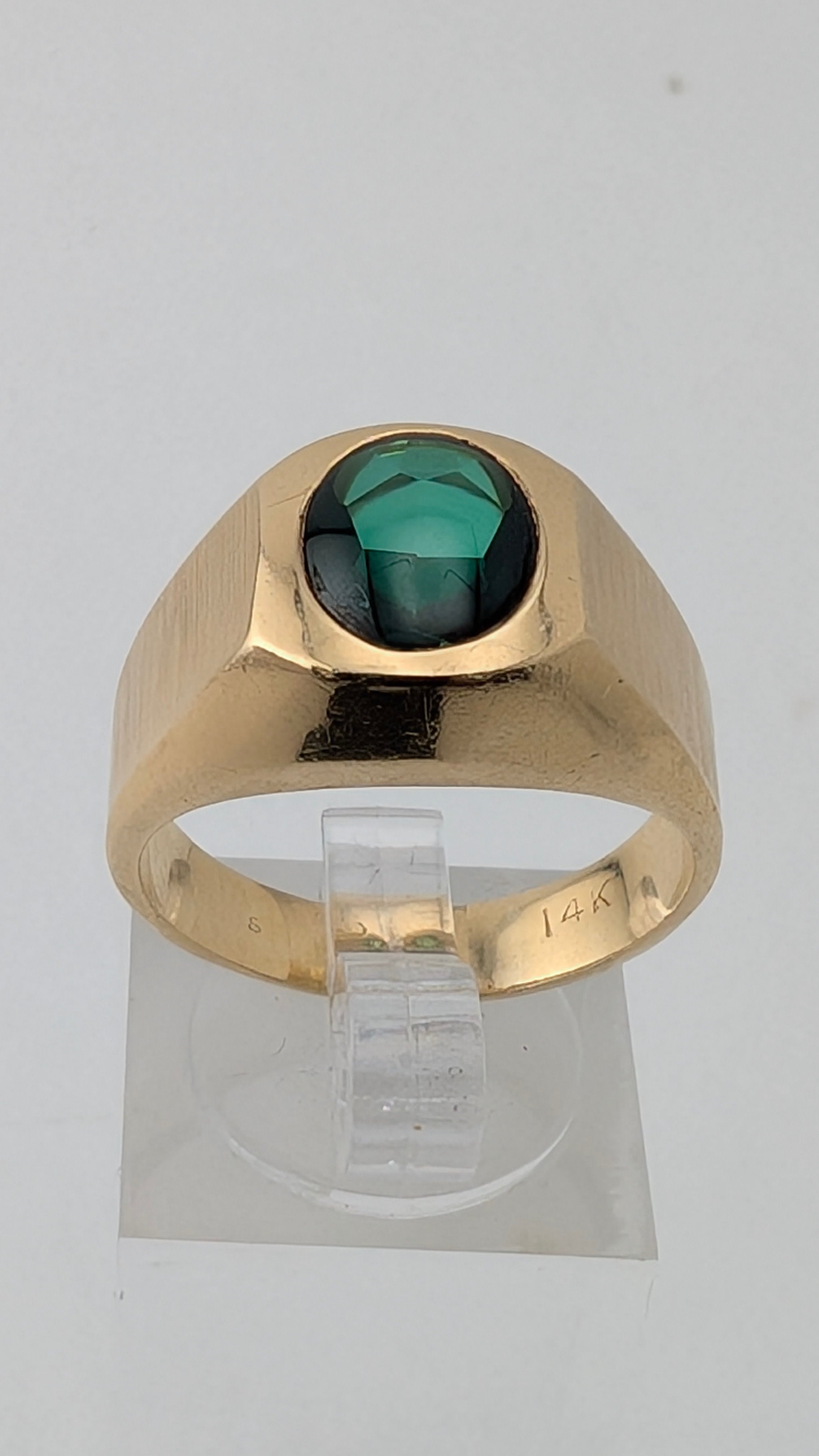 Heavy 14K Gold Emerald Signet Ring – Size 9 – 13.3 Grams