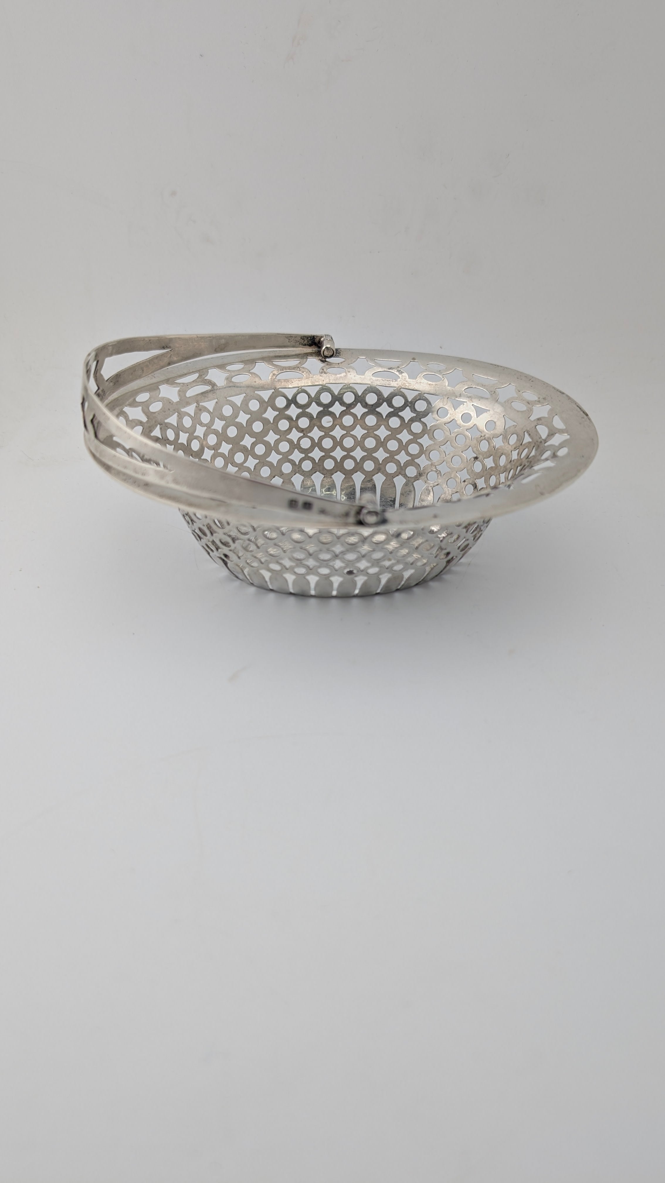 Vintage Birks Sterling Silver Pierced Basket with Swing Handle – 70 Grams
