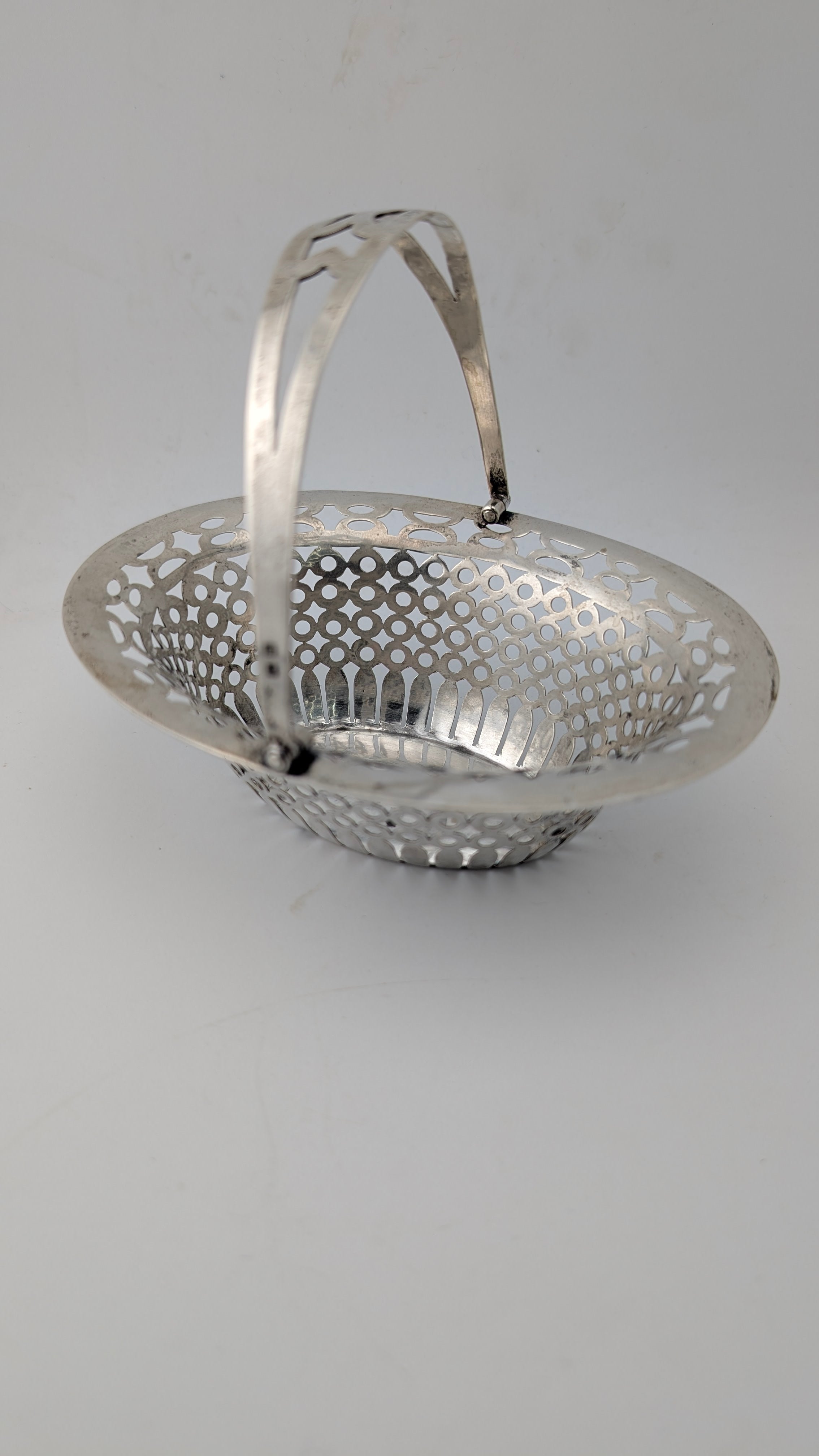 Vintage Birks Sterling Silver Pierced Basket with Swing Handle – 70 Grams