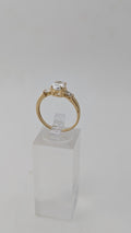 14K Yellow Gold Three-Stone Ring – Oval Simulated Diamond & Baguette Accents