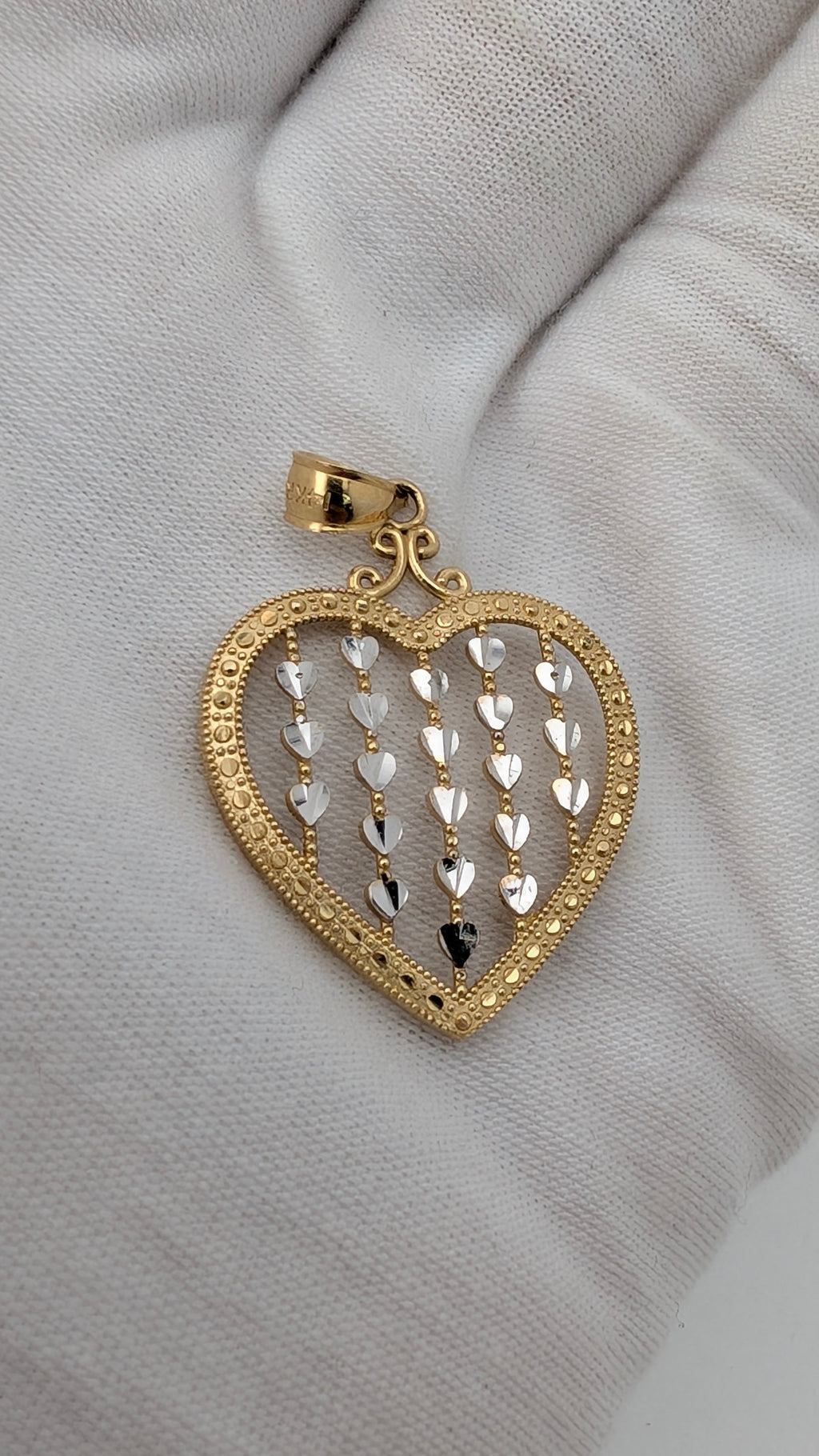 14K Two-Tone Gold Open Heart Pendant with Diamond-Cut Hearts | 2.2g