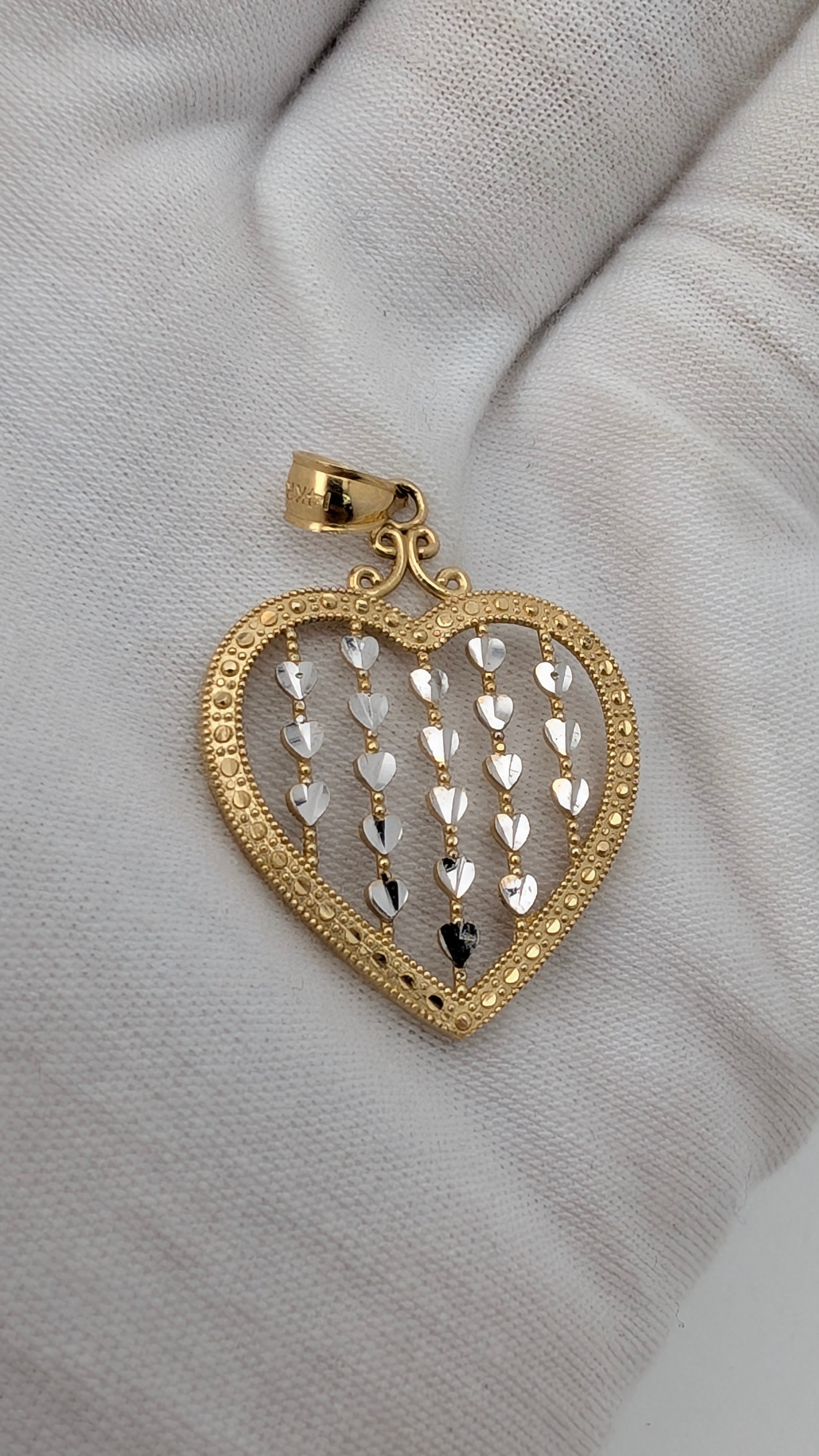 14K Two-Tone Gold Open Heart Pendant with Diamond-Cut Hearts | 2.2g