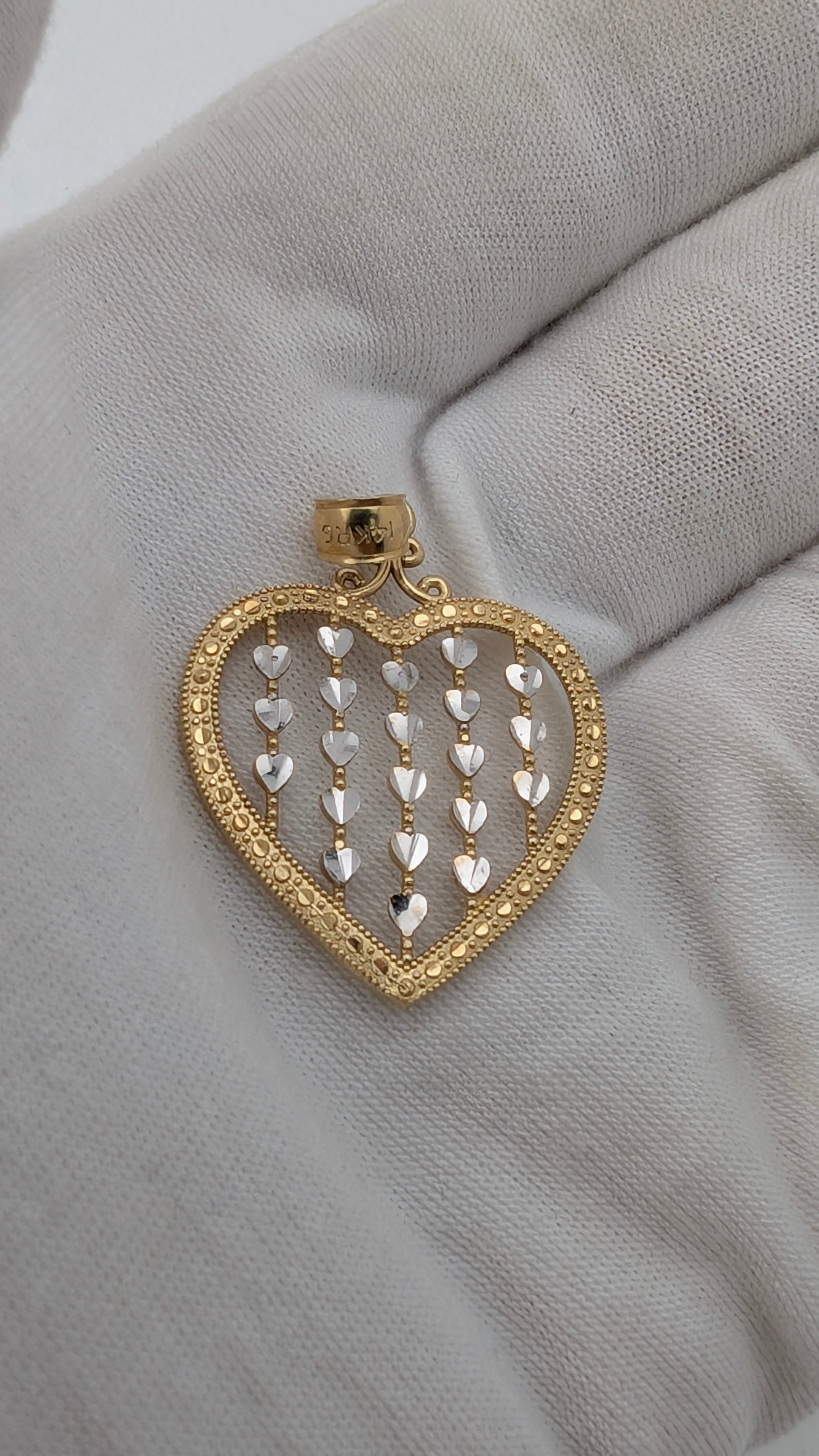 14K Two-Tone Gold Open Heart Pendant with Diamond-Cut Hearts | 2.2g