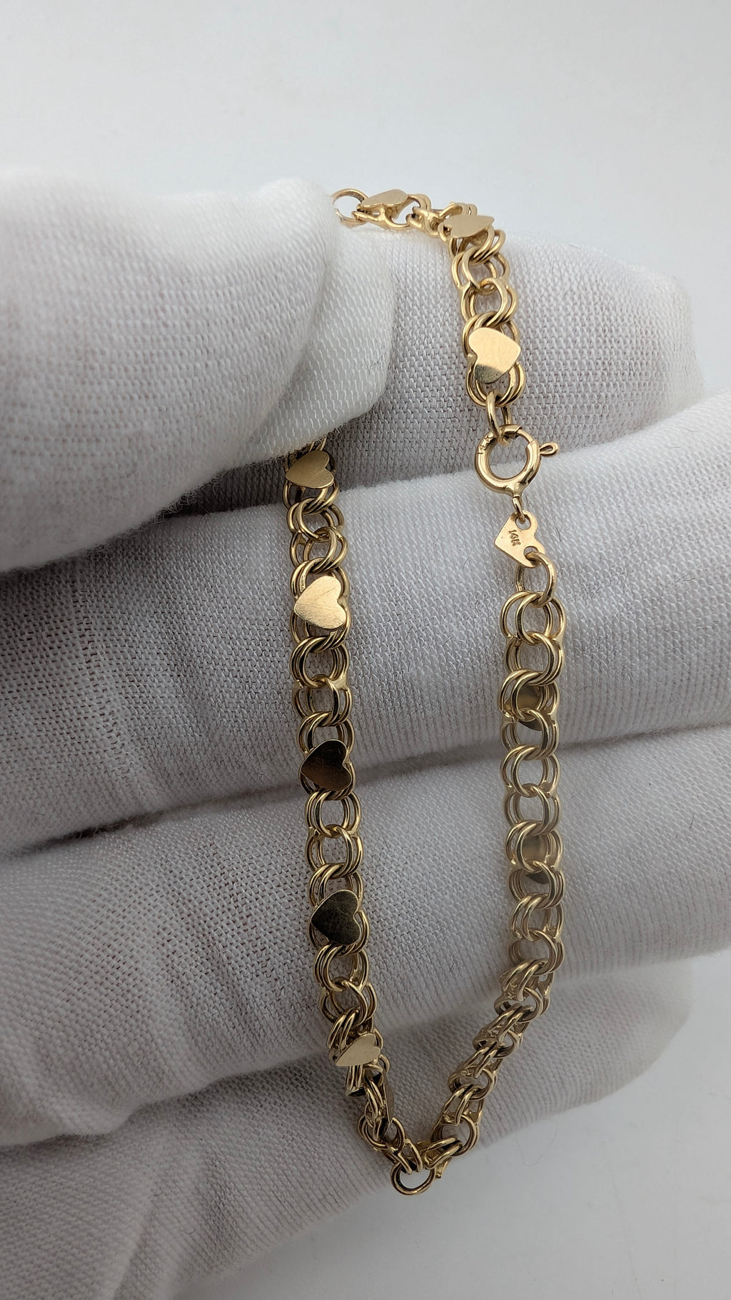 14K Yellow Gold Heart Accent Rope Bracelet | 6.75" | 3.56g | 4mm