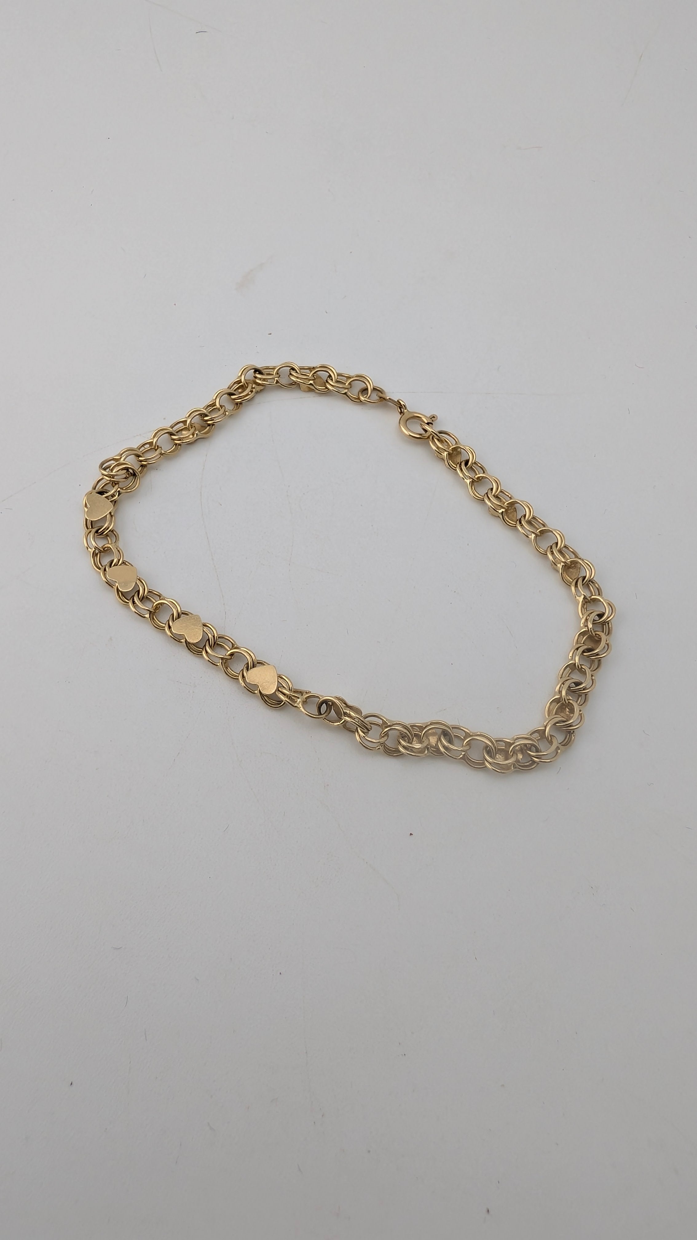 14K Yellow Gold Heart Accent Rope Bracelet | 6.75" | 3.56g | 4mm
