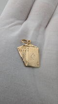 Vintage 14K Yellow Gold Royal Flush Playing Cards Pendant | 25mm | 2.16g
