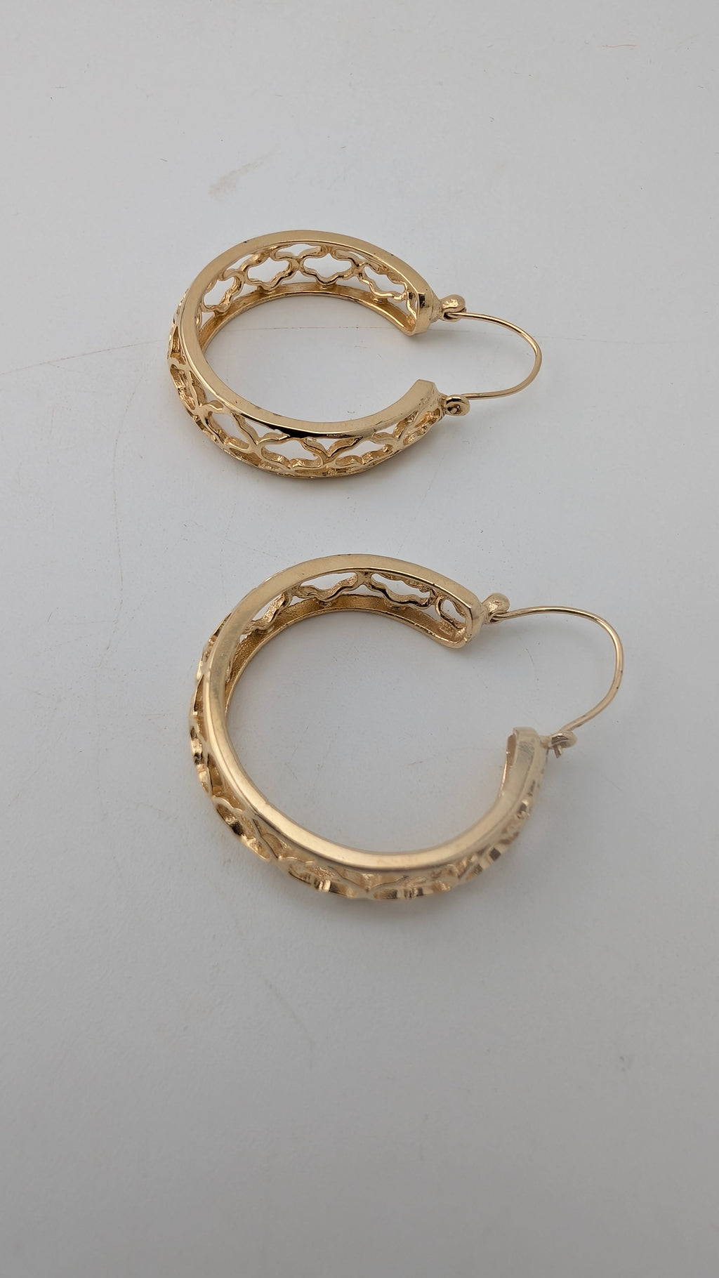 14K Yellow Gold Openwork Hoop Earrings | 26mm Designer Filigree Hoops | 6.4g