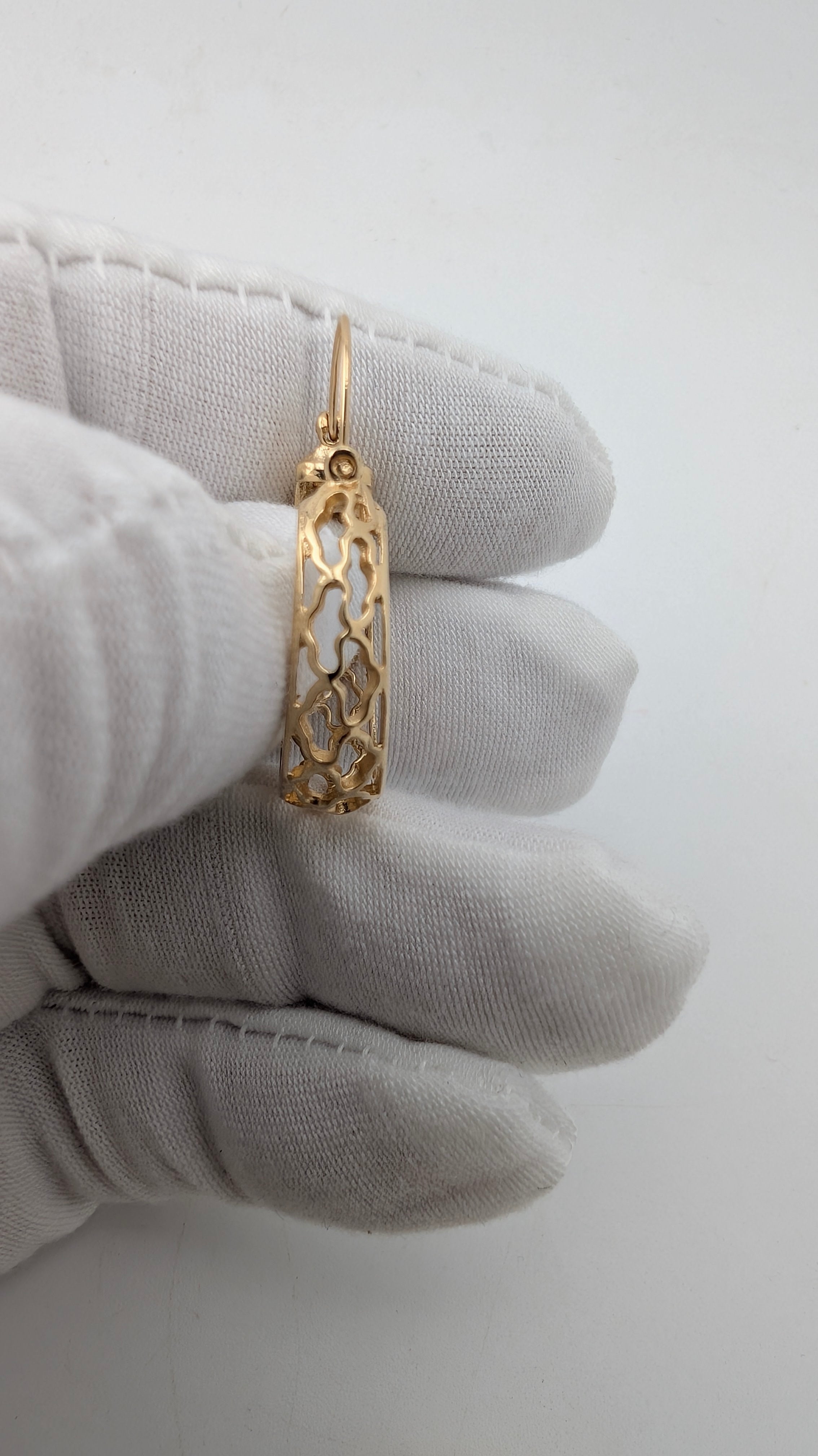 14K Yellow Gold Openwork Hoop Earrings | 26mm Designer Filigree Hoops | 6.4g
