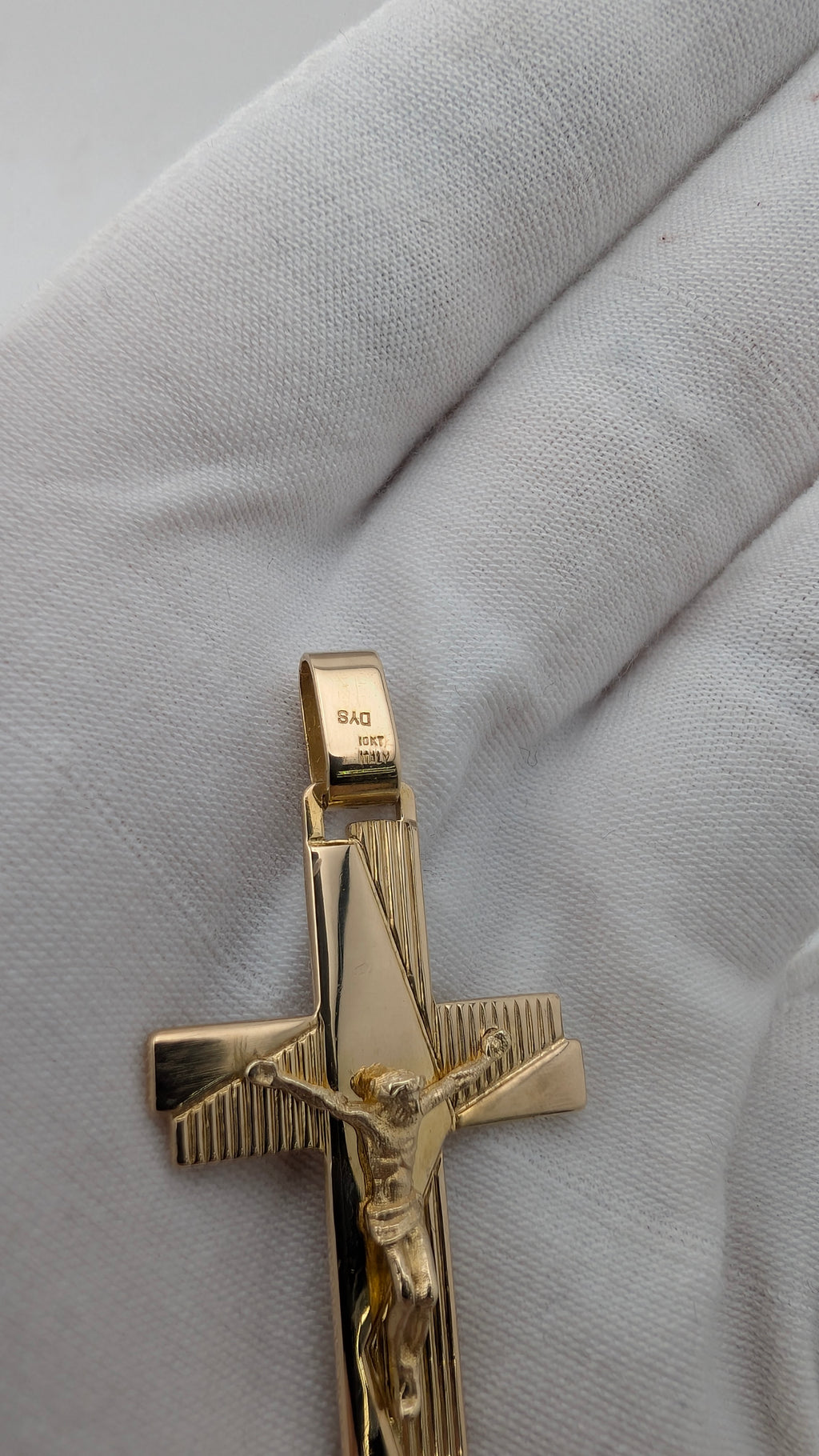 Vintage 10K Gold Italian Crucifix Pendant 46.5mm Solid Gold Jesus Cross 3.91g