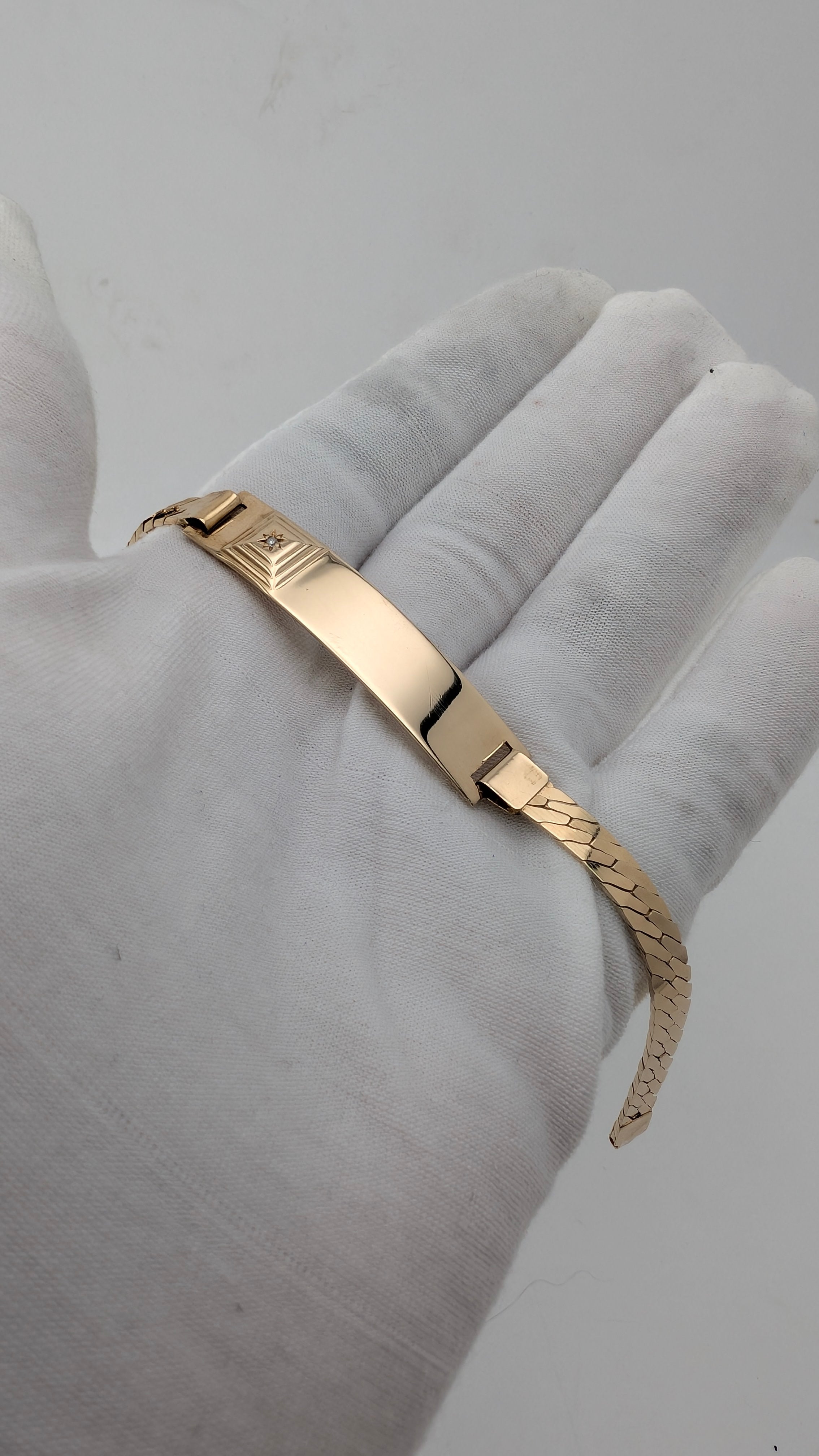 10K Yellow Gold Diamond ID Bracelet 8" 11.26g