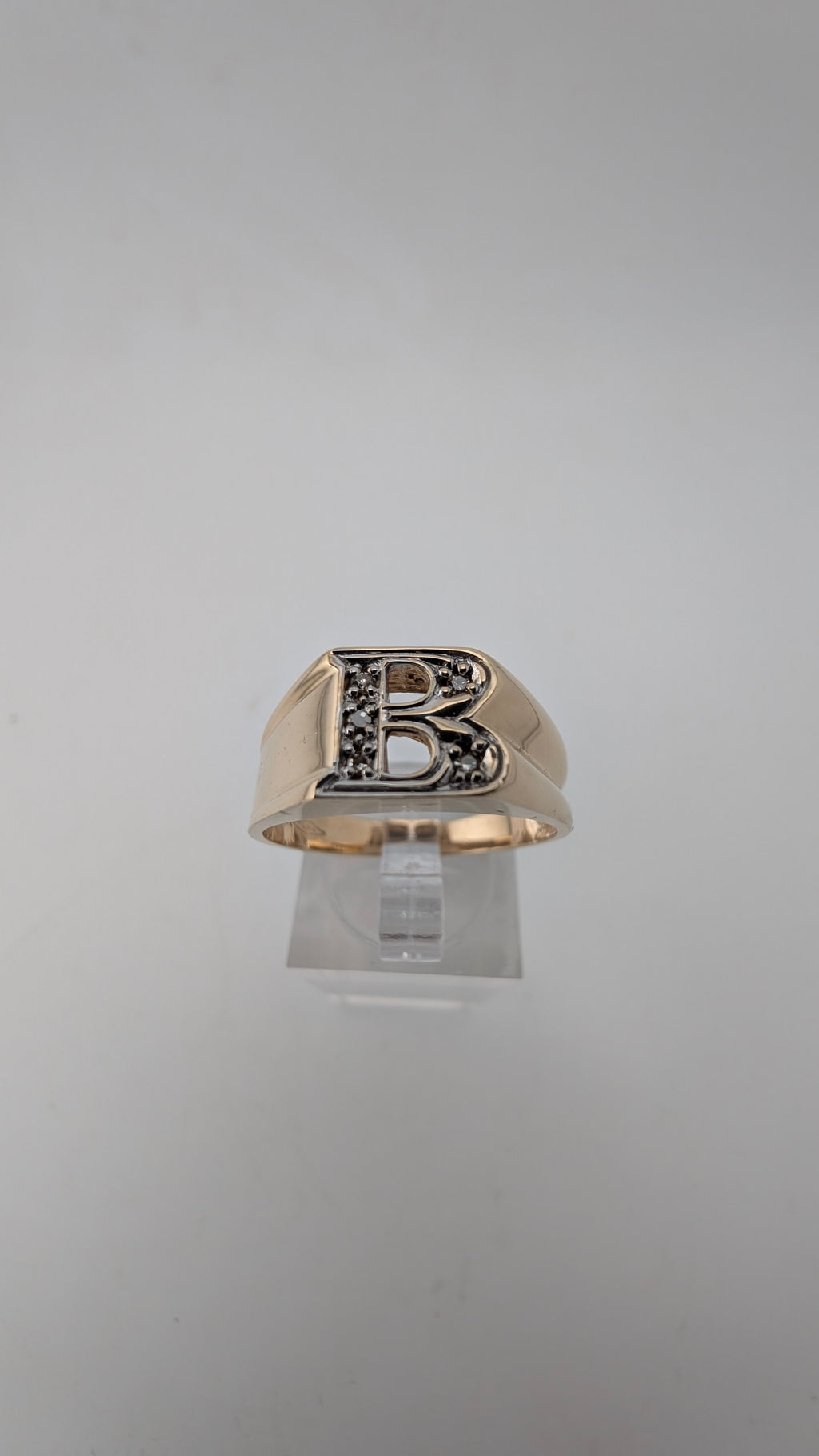 10K Yellow Gold Men's Diamond Initial Ring – Letter "B" | Size 10 | 4.3g