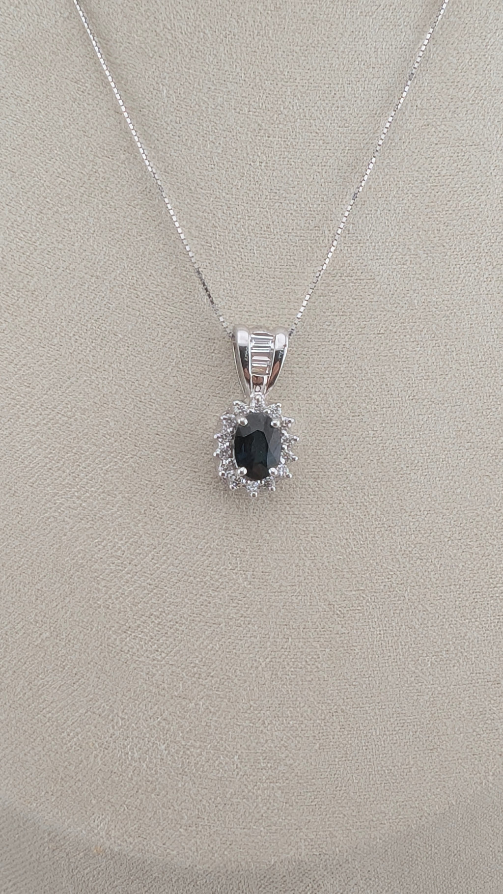 14K White Gold Sapphire & Diamond Pendant Necklace